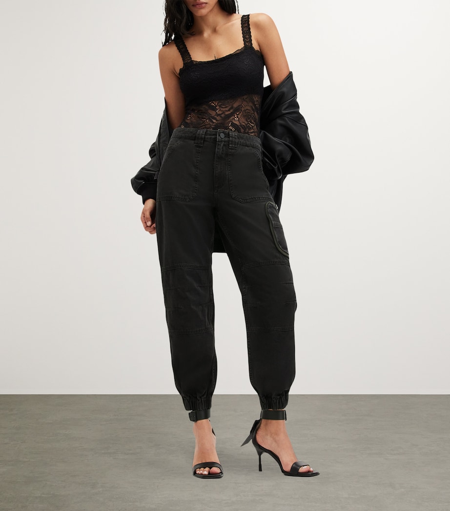 AllSaints Womens Denim Florence Cargo Trousers Washed Black Image 2