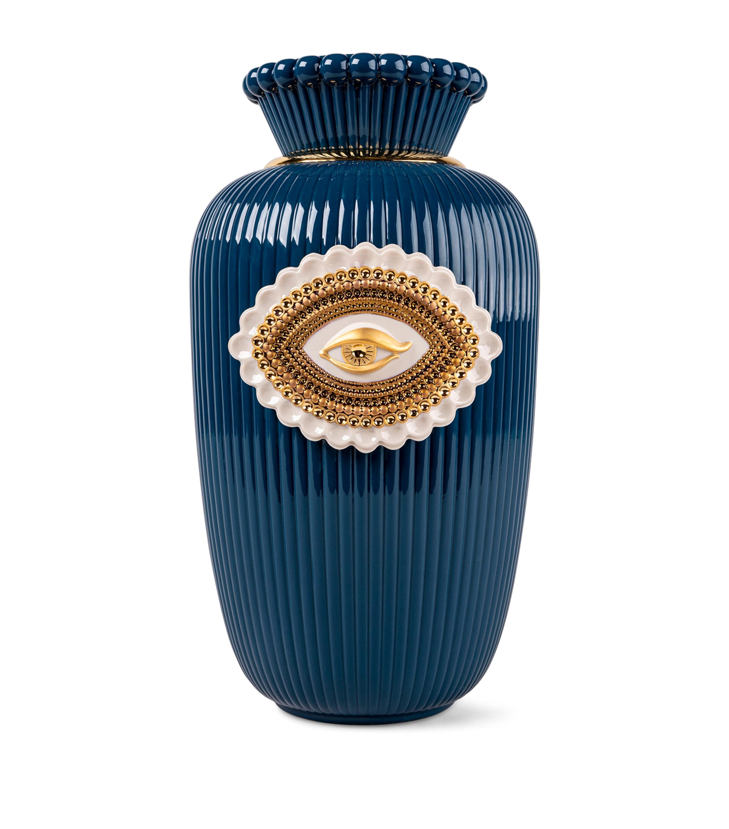 Lladró Porcelain Lover's Eyes Vase (39cm) White, Blue & Gold Image 1