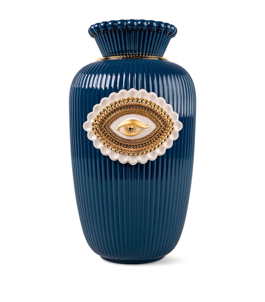 Lladró Porcelain Lover's Eyes Vase (39cm) White, Blue & Gold Image 1