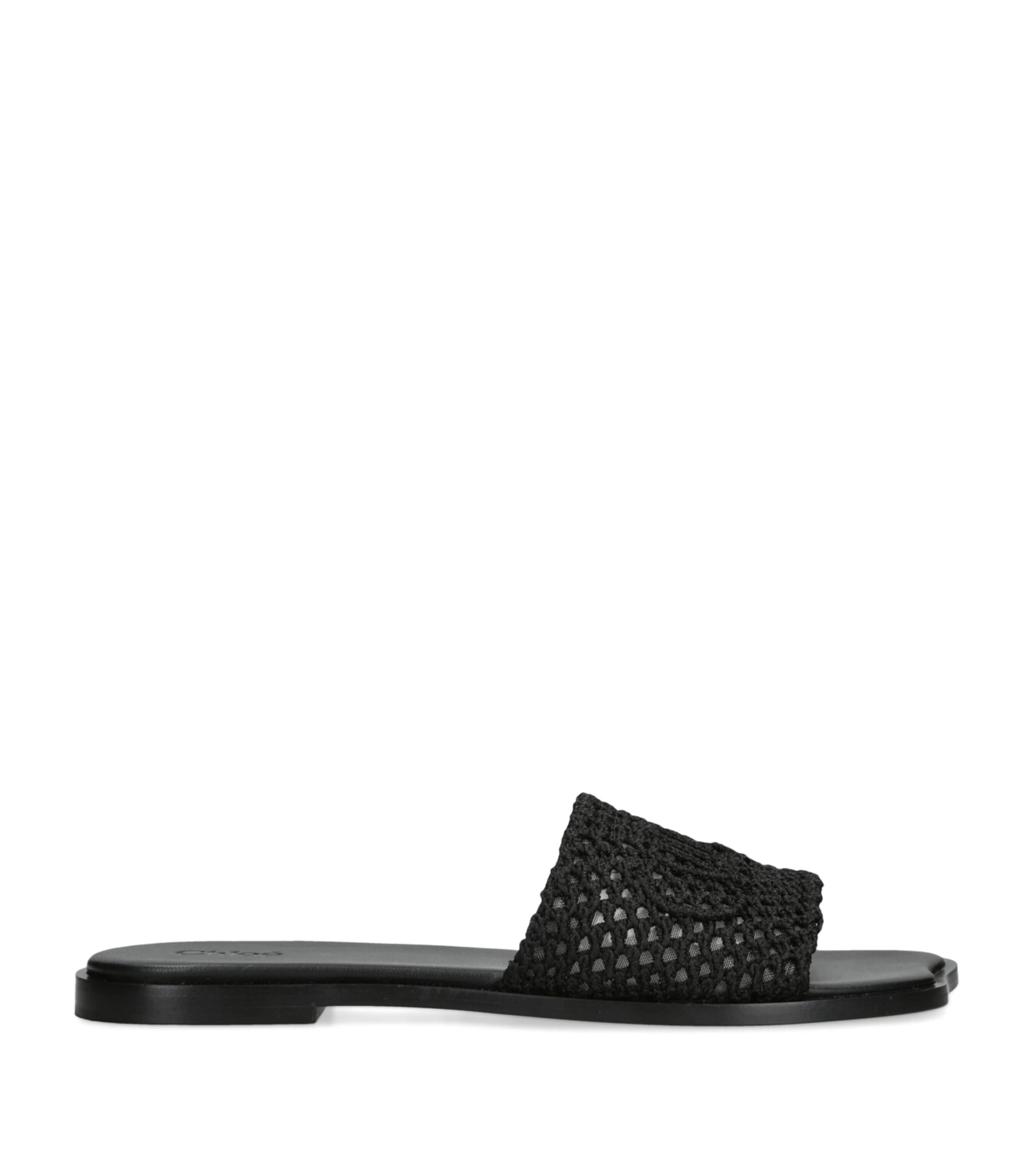 Chloé Crochet Soleil Slides In Black