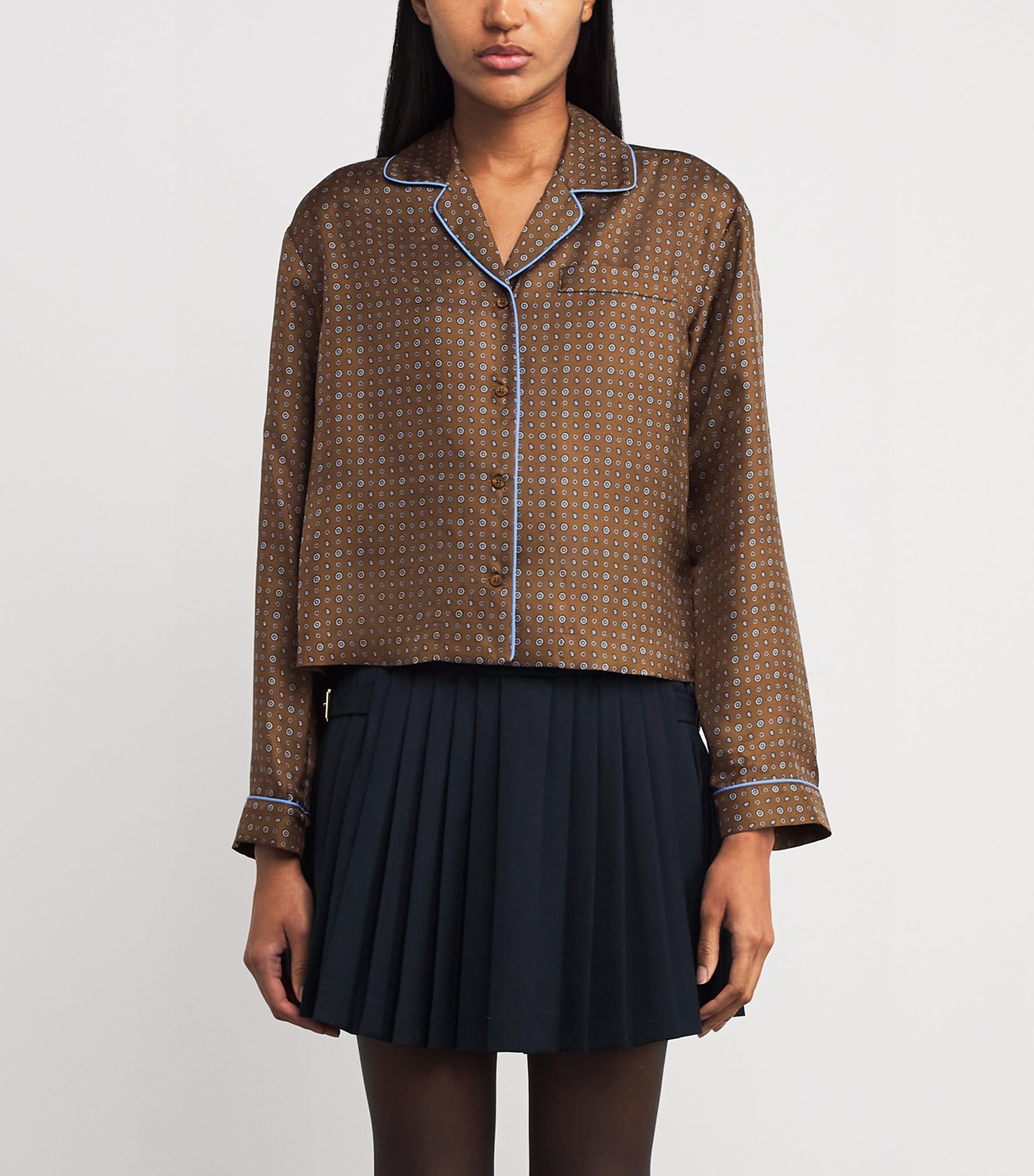 Silk Printed Pyjama Shirt BROWN TIE Image 3