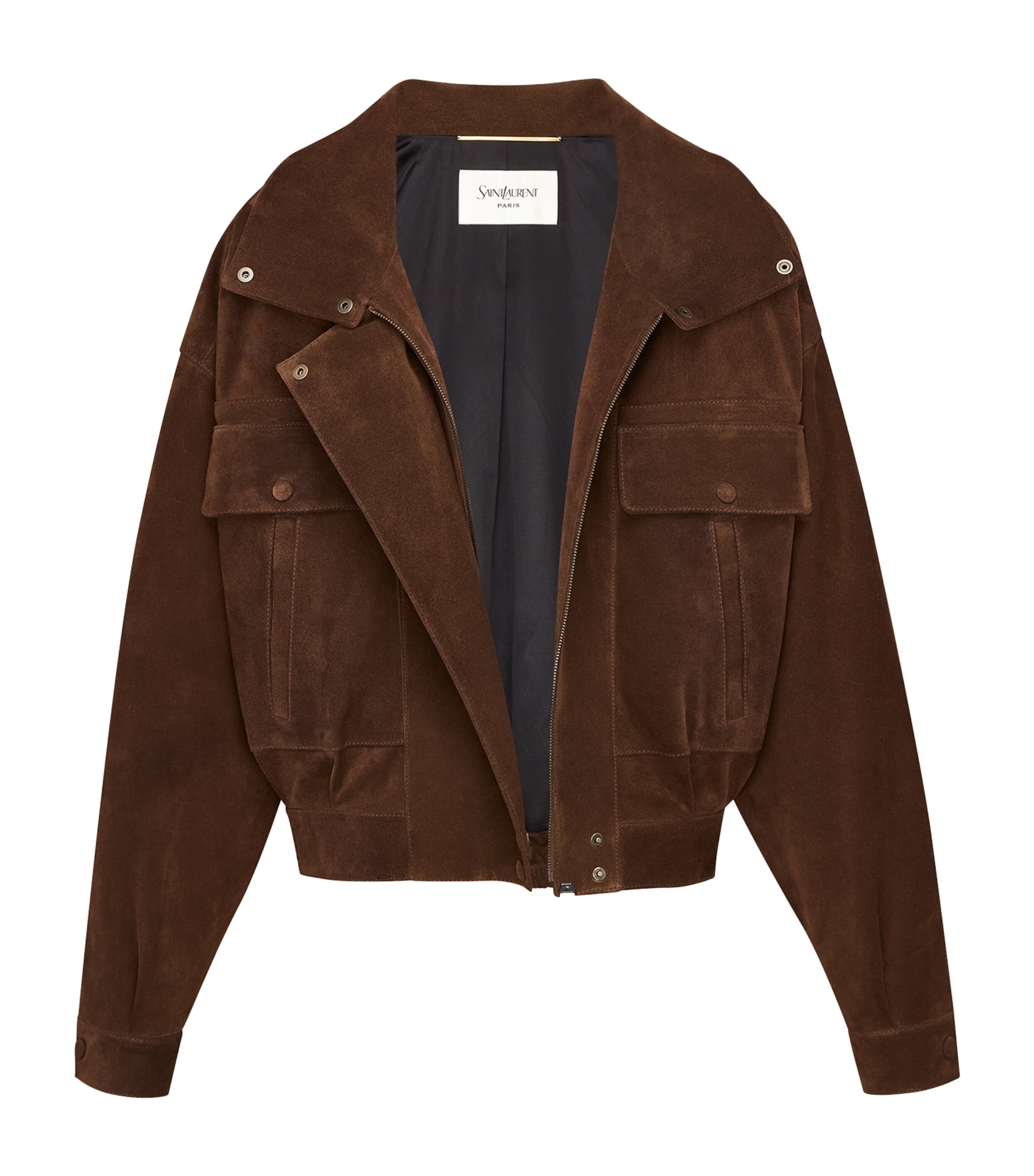 Saint Laurent Womens Suede Funnel-Neck Bomber Jacket Image 5