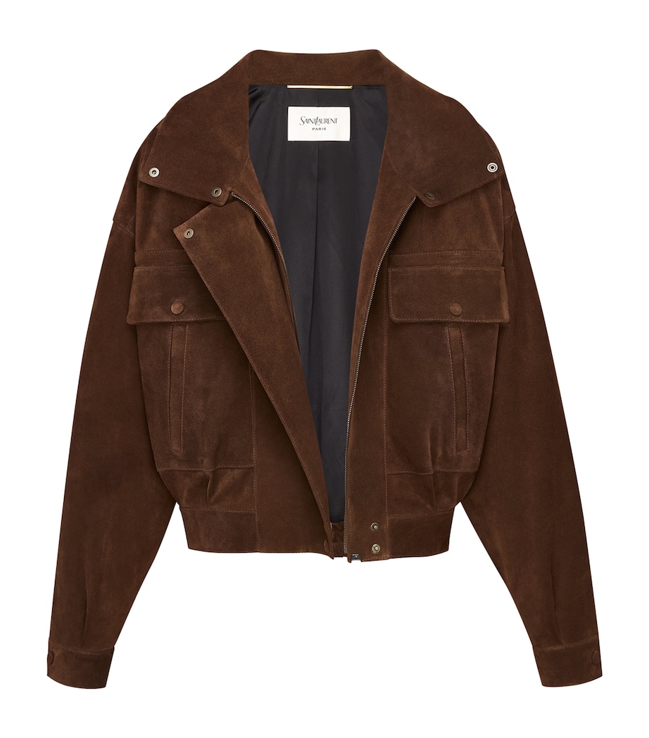 Saint Laurent Womens Suede Funnel-Neck Bomber Jacket Image 5