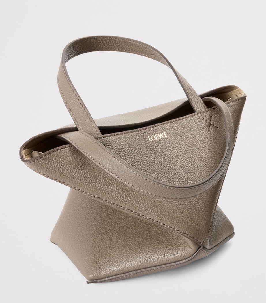 Mini Leather Puzzle Fold Tote Bag TAUPE Image 6