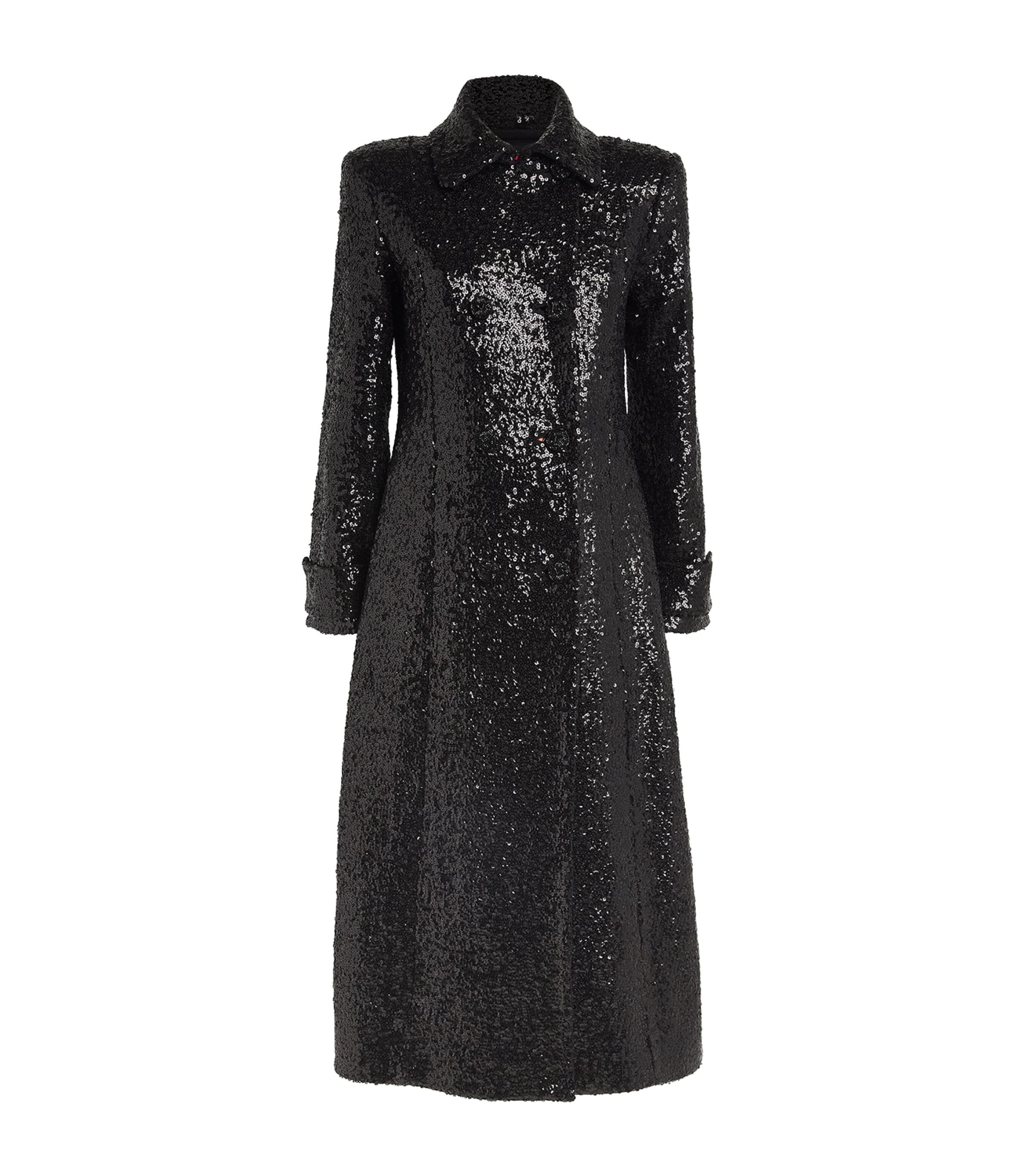 Shop Max & Co Sequin-embellished Coat In Black