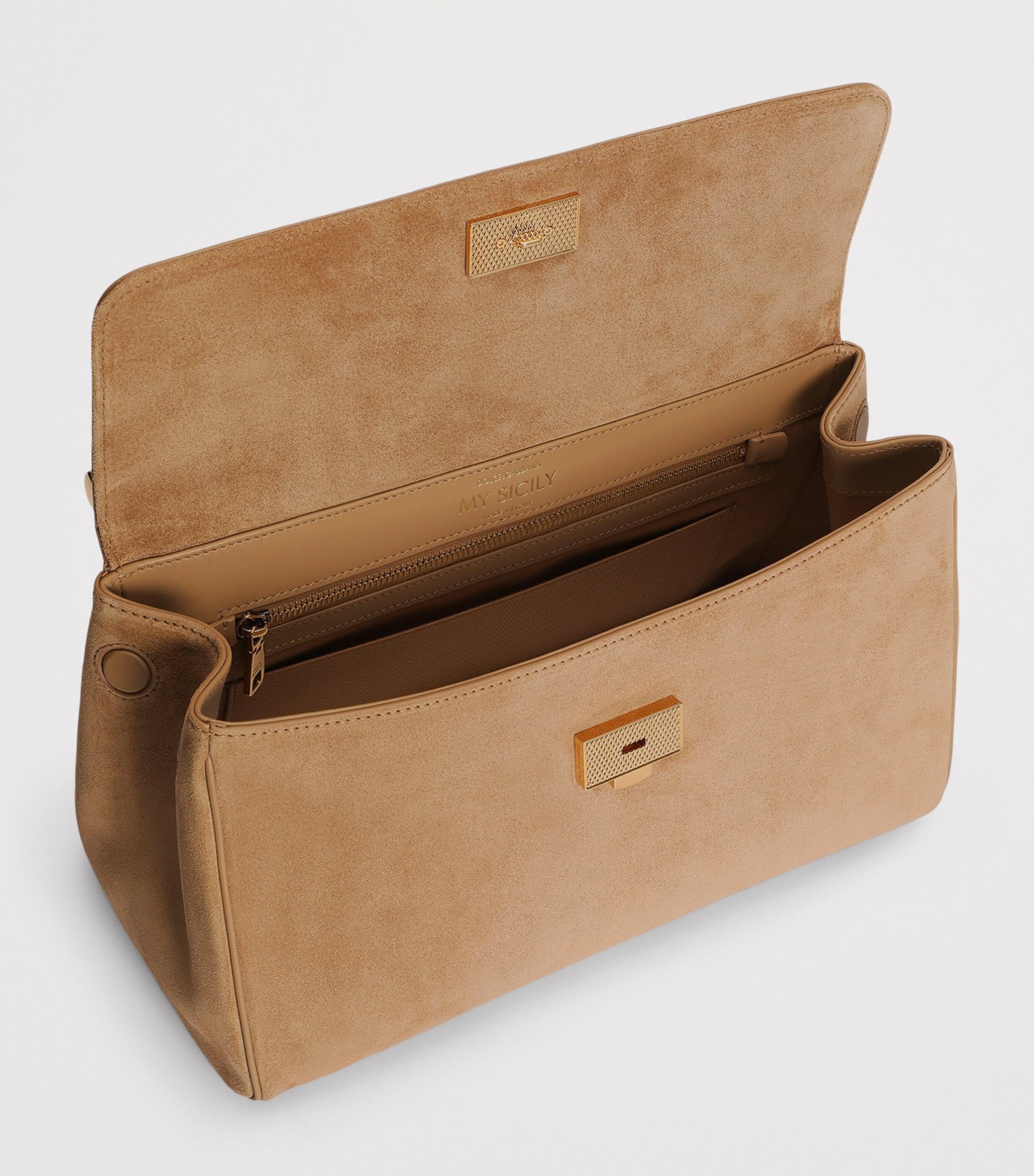 Dolce&Gabbana Suede My Sicily Top-Handle Bag Tortora/ecru Image 4