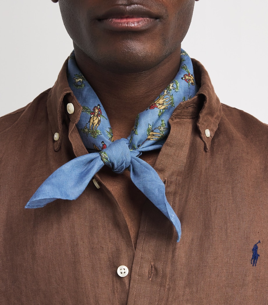 Linen Equestrian Print Bandana BLUE Image 2