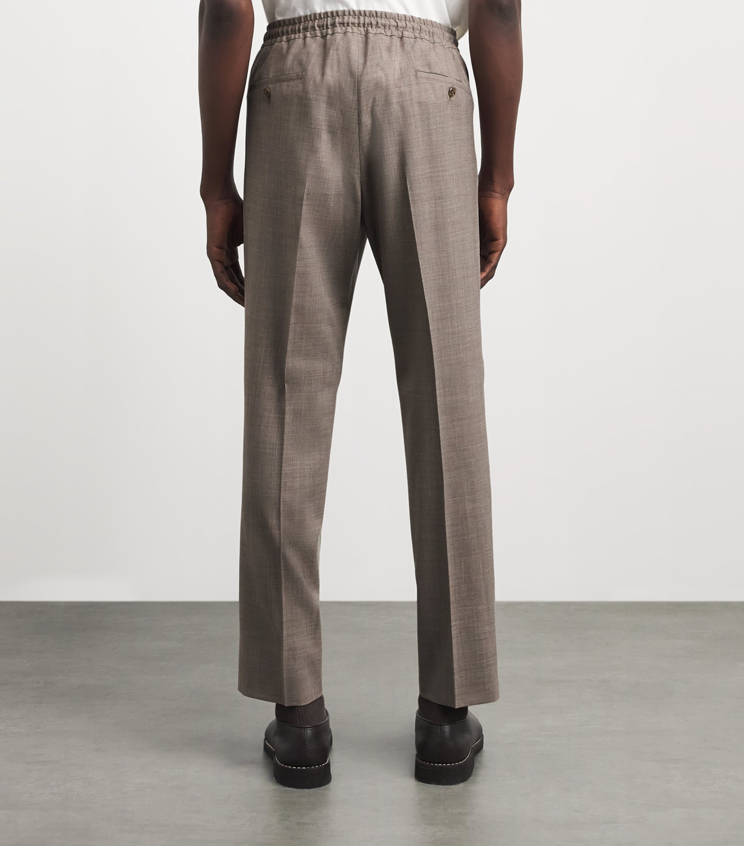 Corneliani Mens Stretch-Virgin Wool Drawstring Trousers Natural / Beige Image 5
