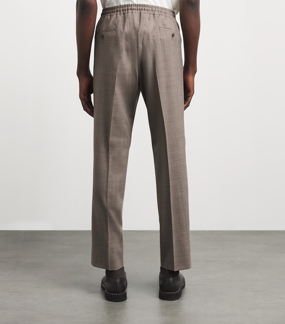 Corneliani Mens Stretch-Virgin Wool Drawstring Trousers Natural / Beige Image 5