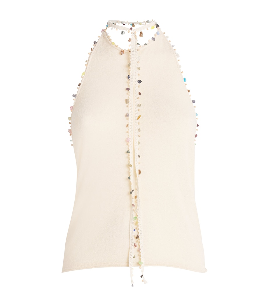 Stone-Trim Halterneck Top BONE Image 1