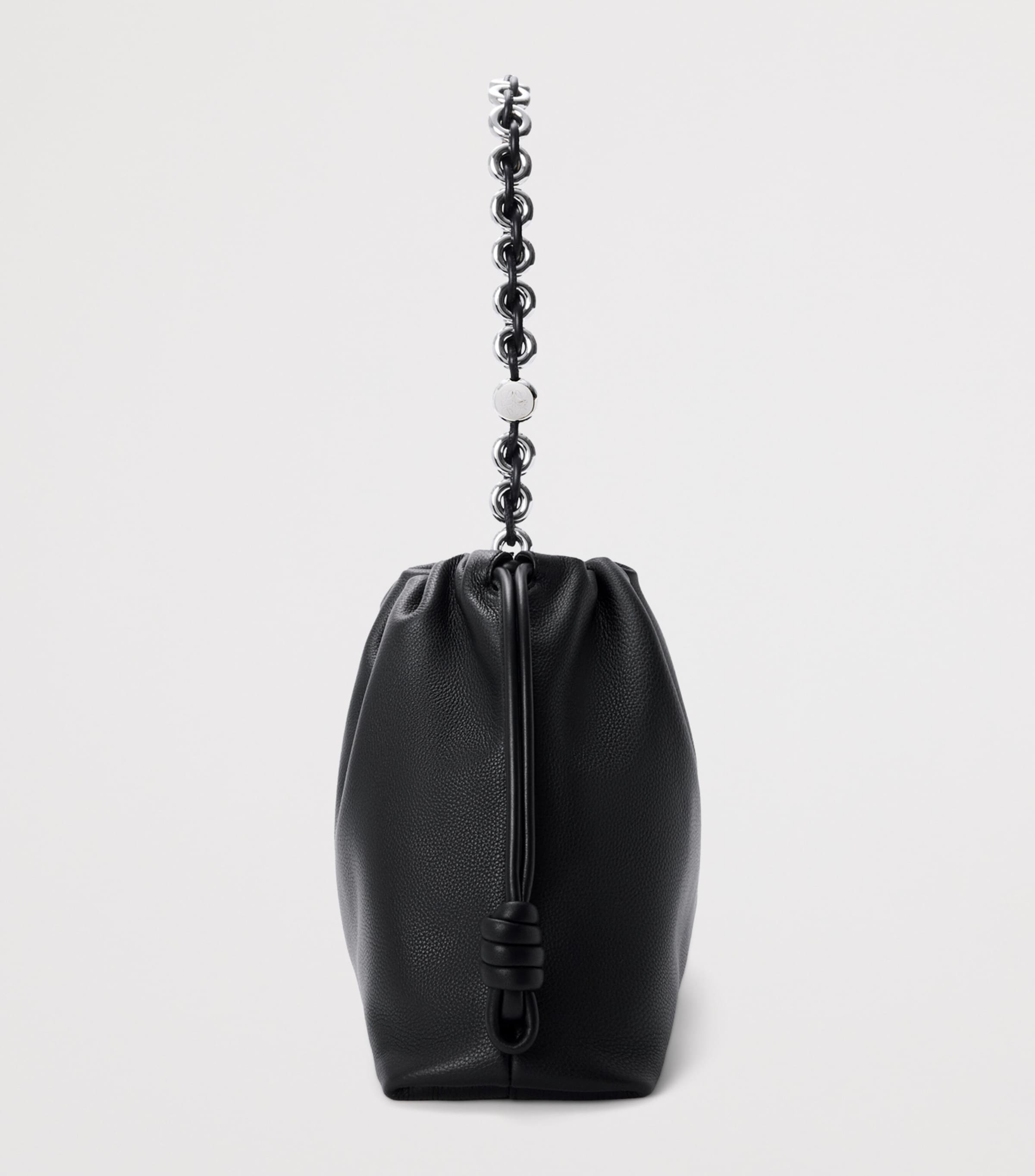 Large Leather Flamenco Shoulder Bag BLACK Image 6