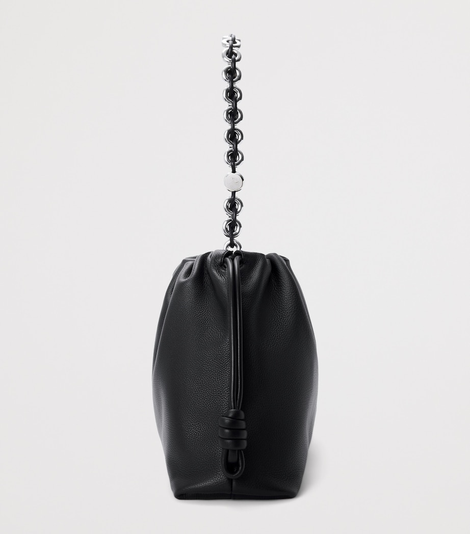 Large Leather Flamenco Shoulder Bag BLACK Image 6