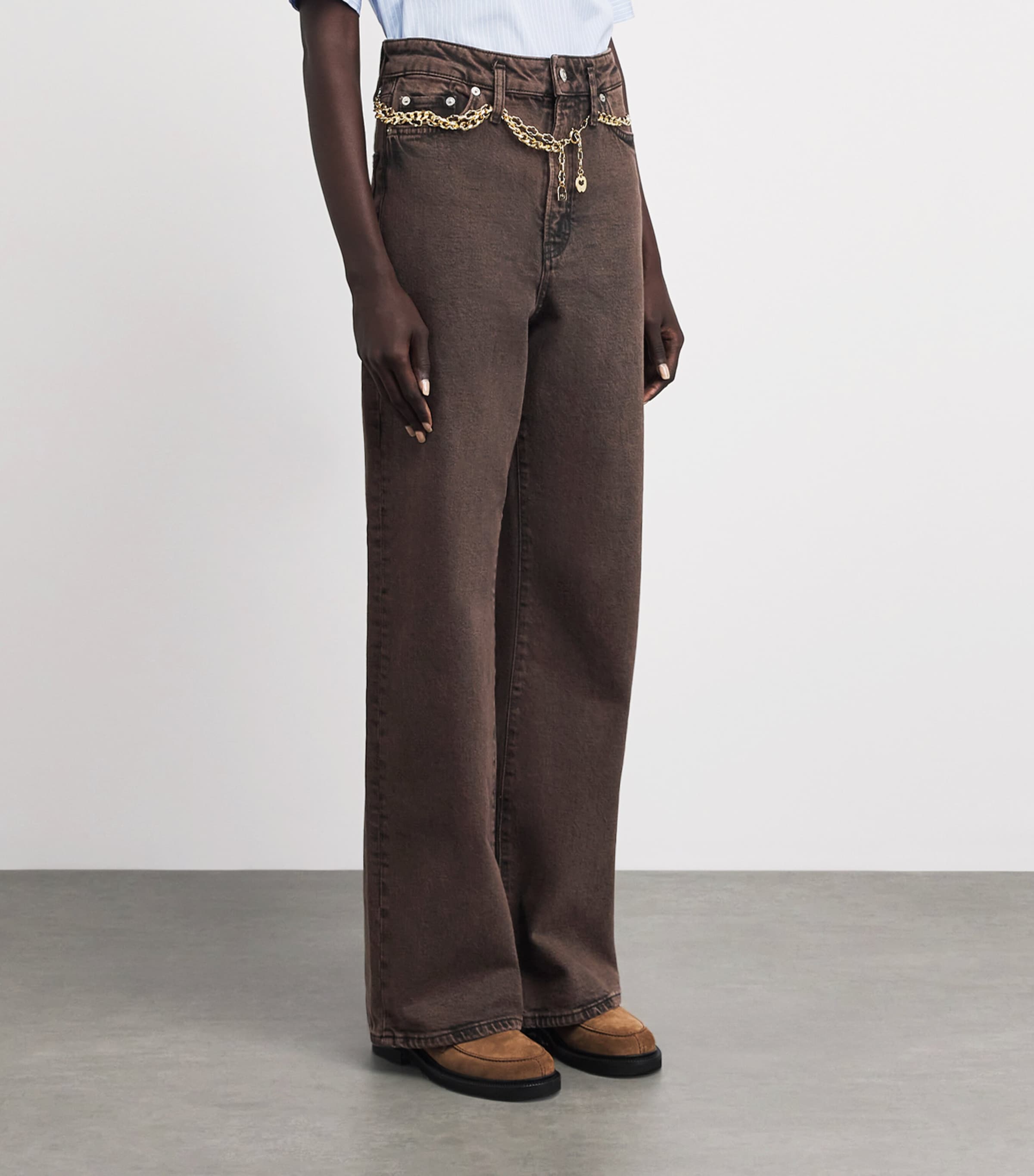 Maje Womens Belted Bootcut Jeans Brown Image 4