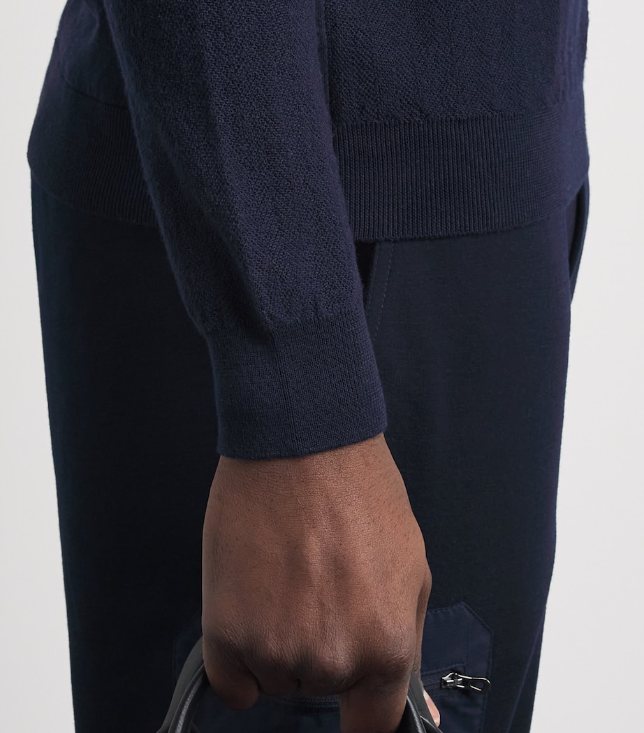 Sease Mens Wool, Silk and Cashmere Herringbone Henley Top Midnight Blue Image 3
