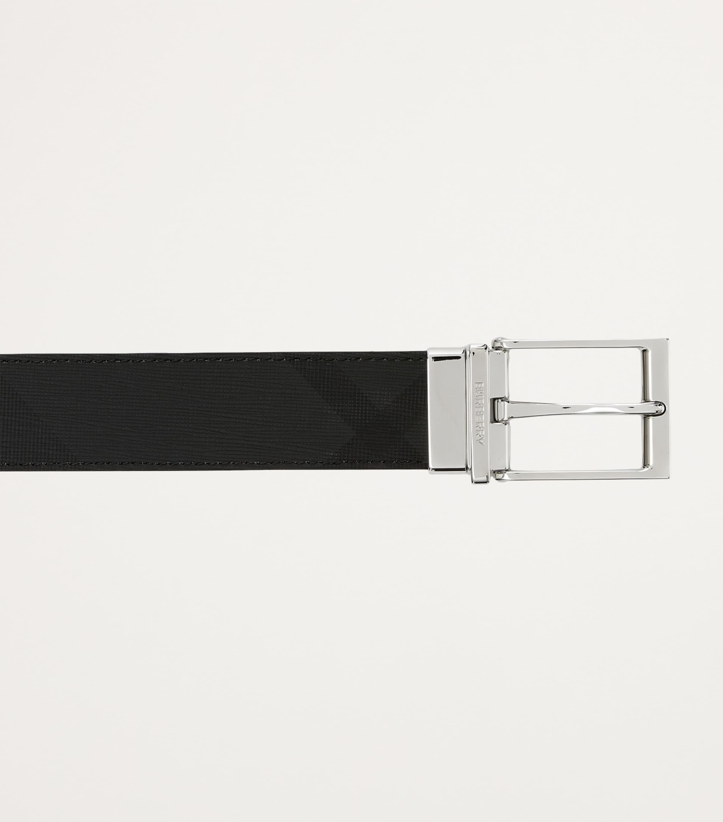 Leather and Check Reversible Belt CHARCOAL/SILVER Image 2