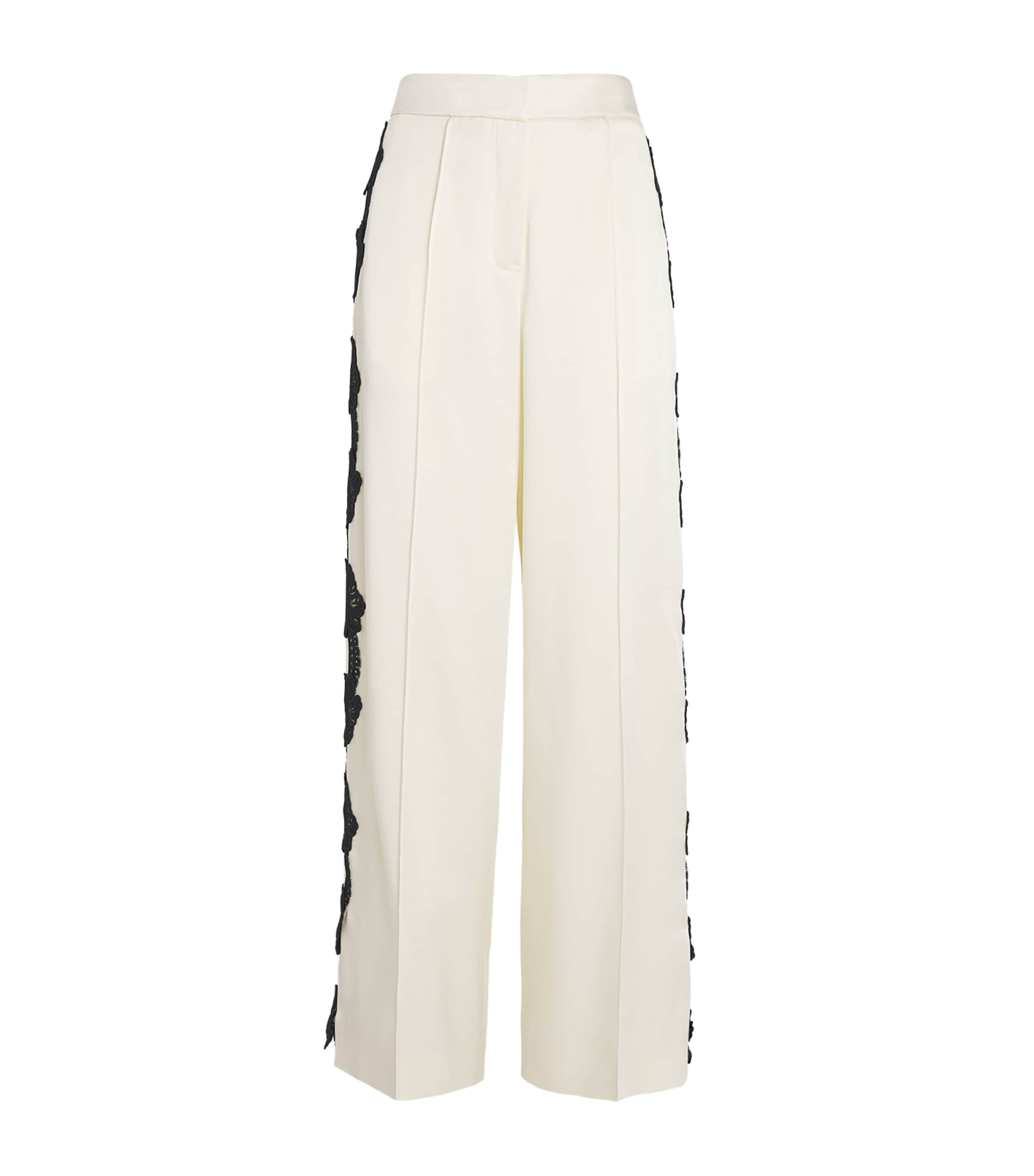 Shop Jil Sander Lace-trim Wide-leg Trousers In White