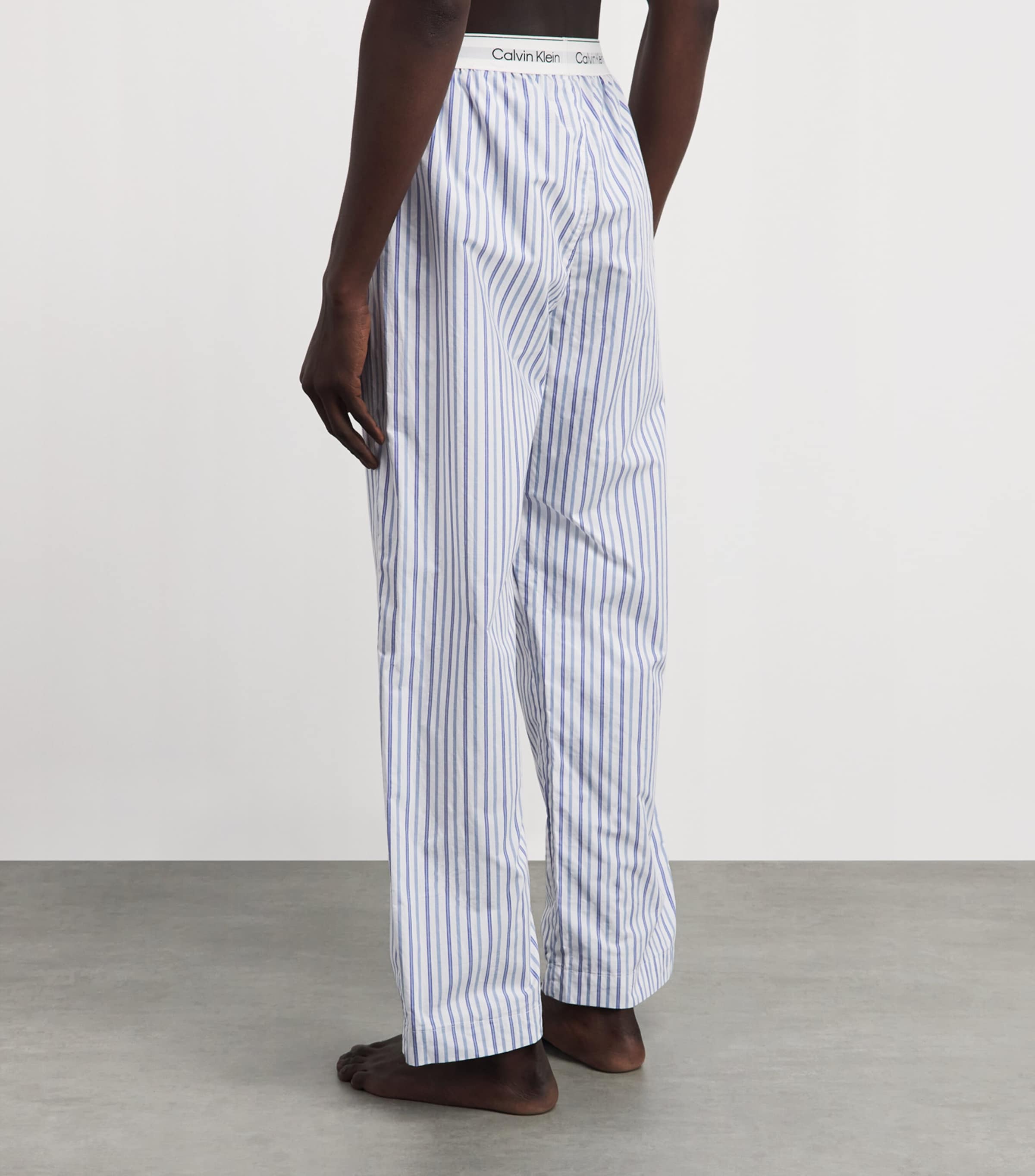 Calvin Klein Mens Cotton Poplin Stripe Pyjama Shorts Aurora Strip Blu Image 5