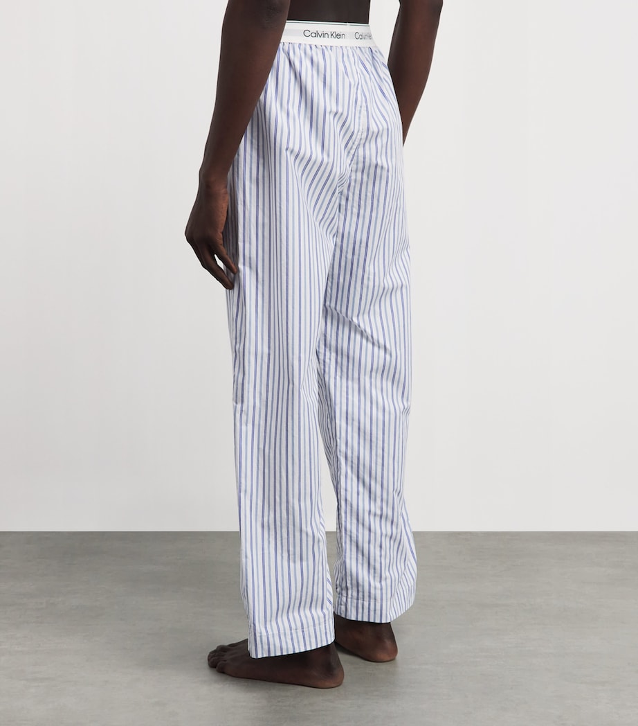 Calvin Klein Mens Cotton Poplin Stripe Pyjama Shorts Aurora Strip Blu Image 5