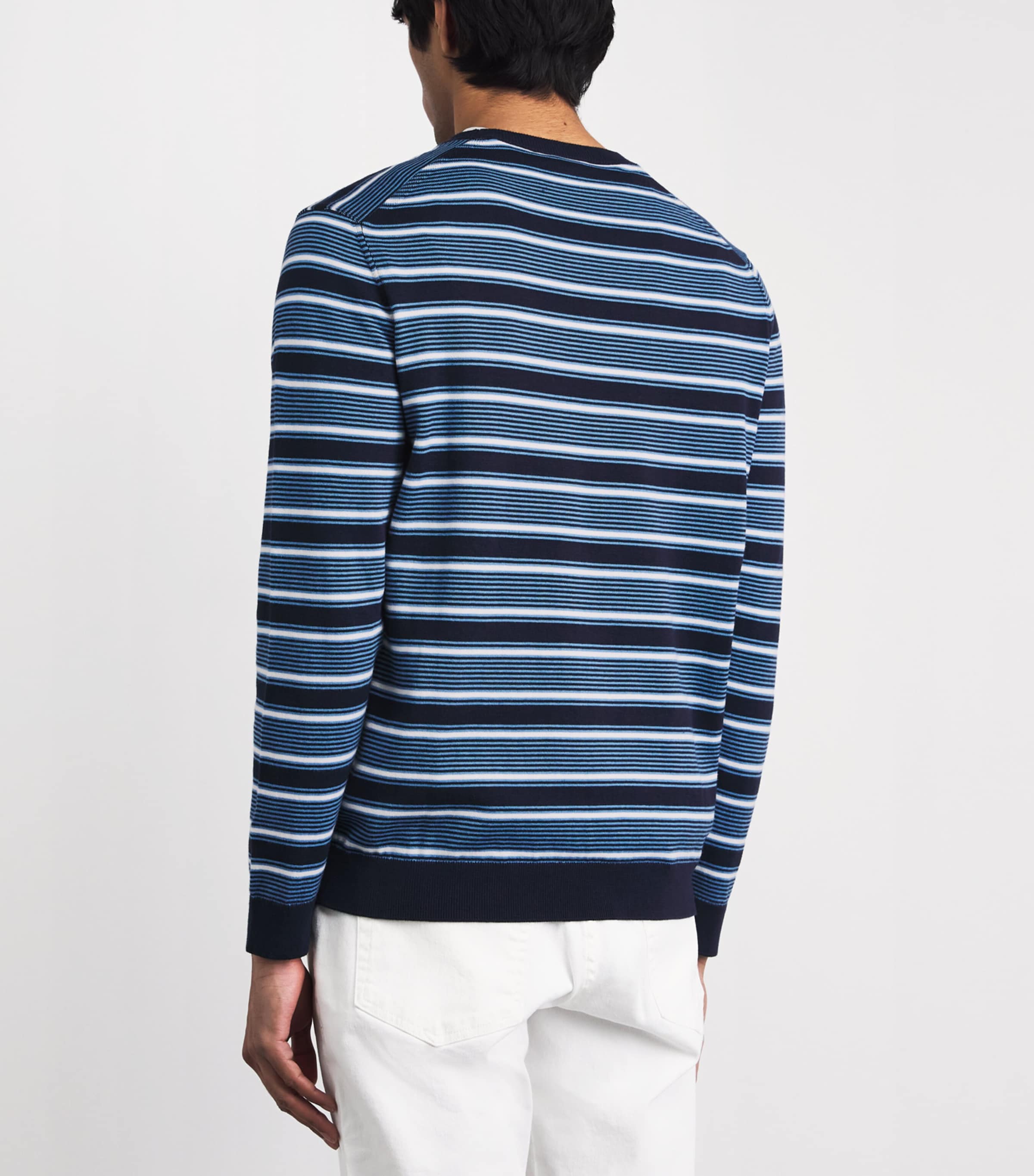 Falke Mens Cotton Stripe Sweater Dark Navy Image 5