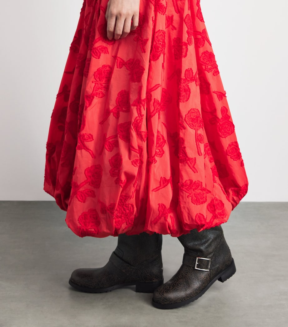 GANNI Womens Floral Bubble-Hem Midi Dress Fiery Red Image 5