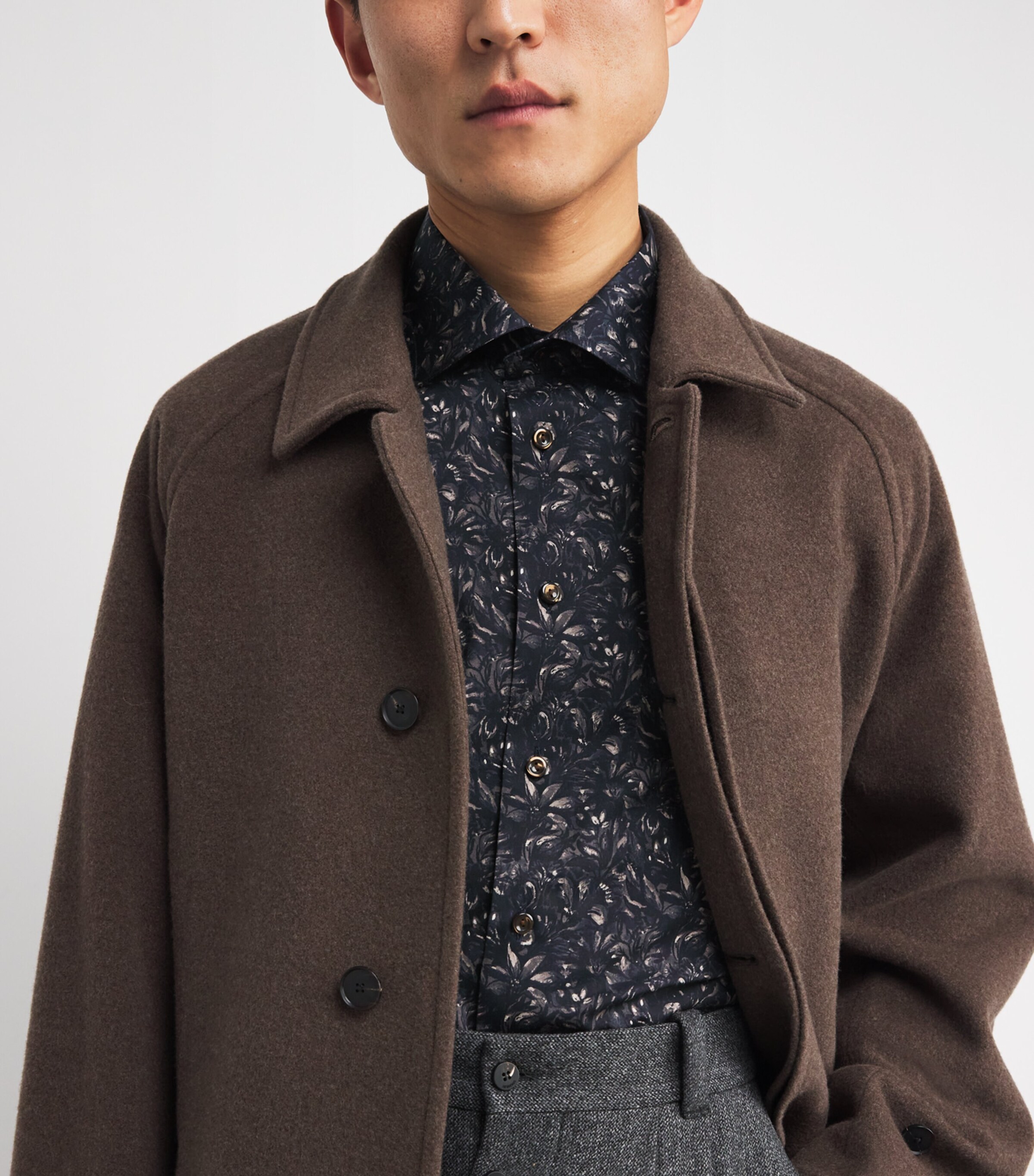 Cotton Twill Floral Print Contemporary Fit Shirt 38DARK BROWN Image 6