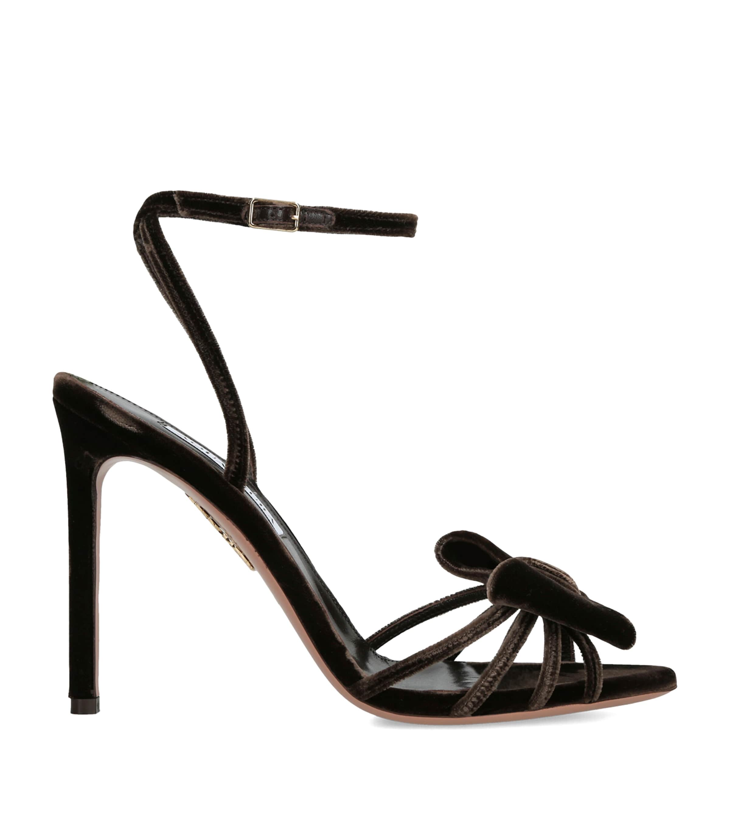 Velvet Bow Tie Heeled Sandals 105 DARK BROWN Image 1