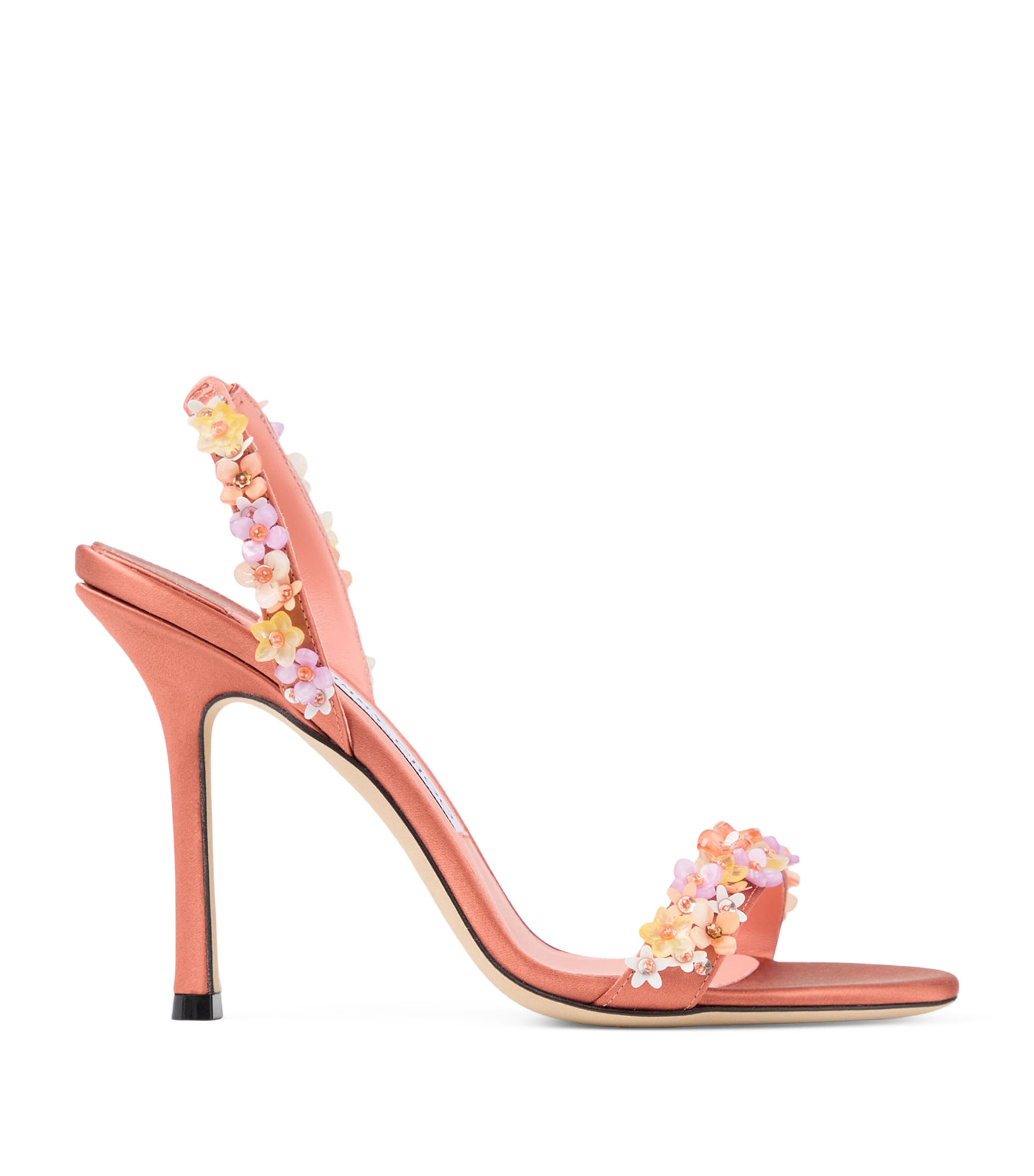 Jimmy Choo Jenn 100 Floral-Embellished Satin Heeled Sandals Grapefruit/multi Image 1