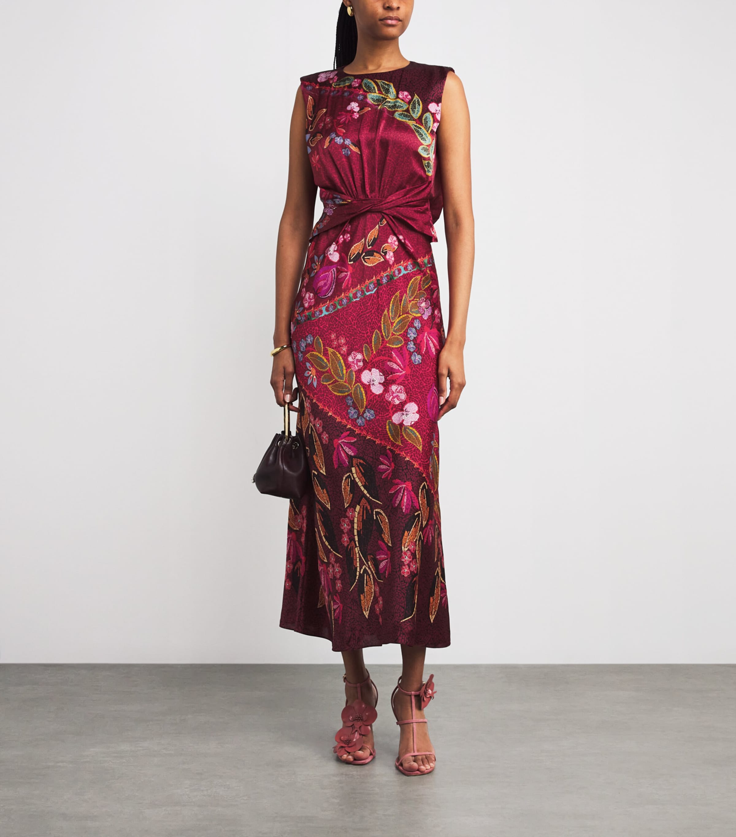 Saloni Womens Satin Terrazzo Print Gwen Midi Dress Garnet Terrazzo Image 2