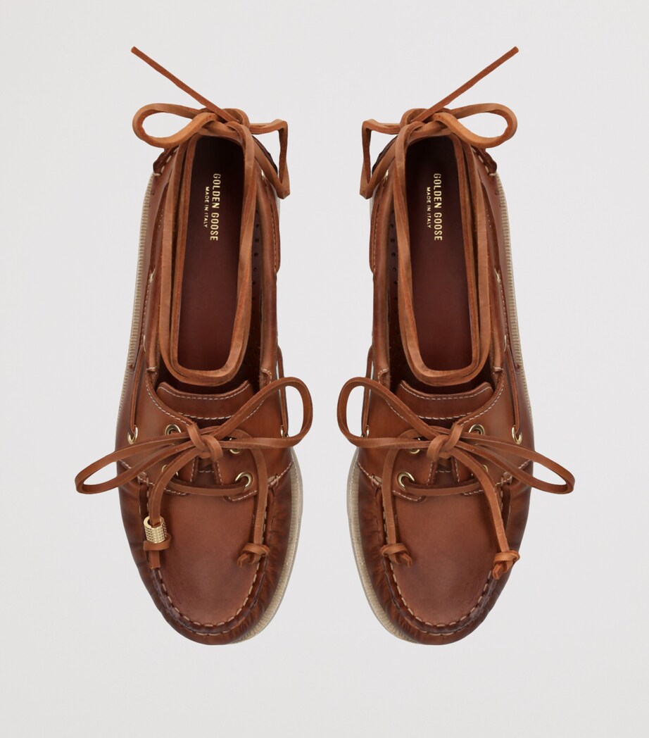Golden Goose Leather Barca Boat Shoes Tan Image 6