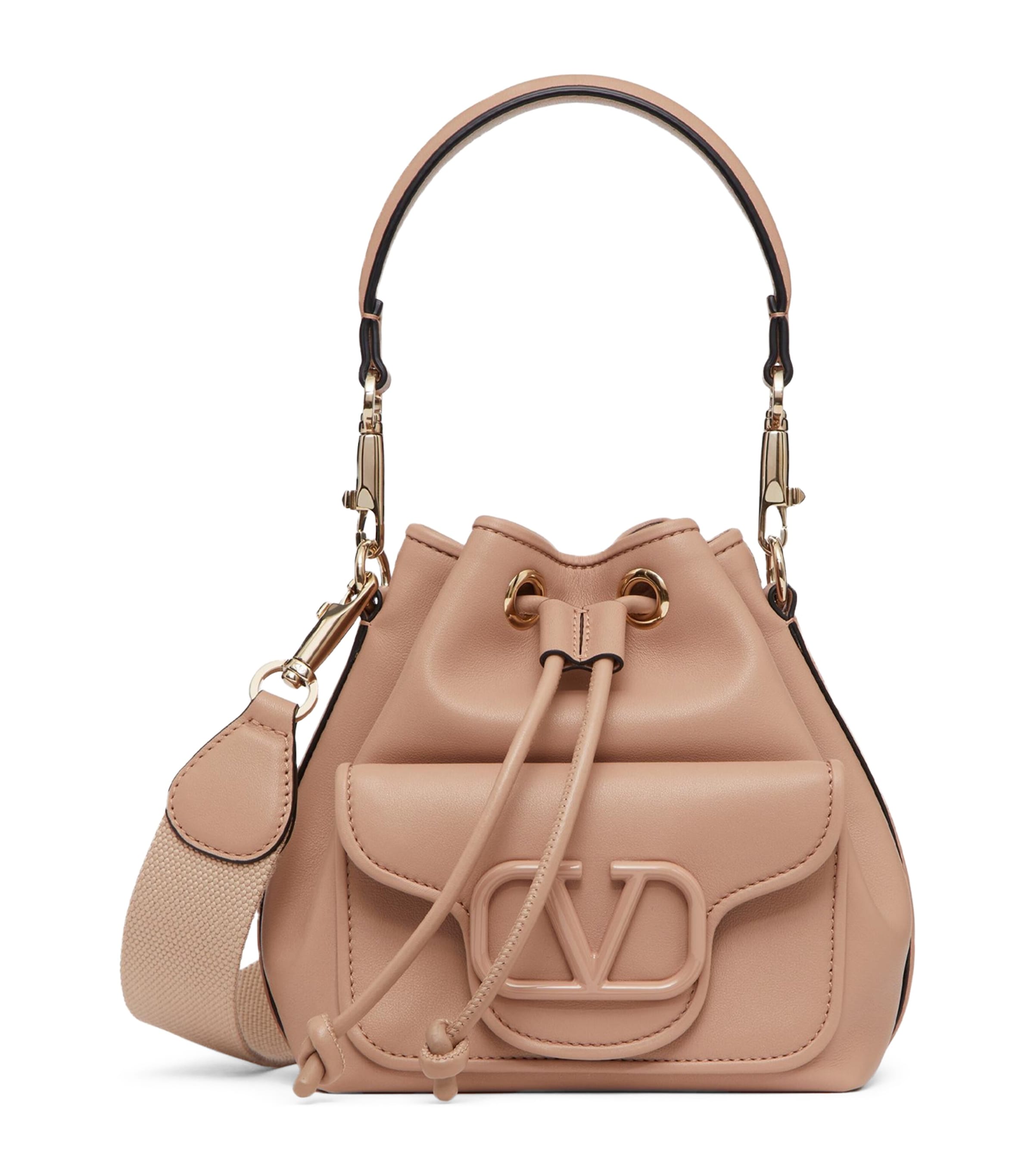 Valentino Garavani Leather Loco Top-handle Bag In Nude