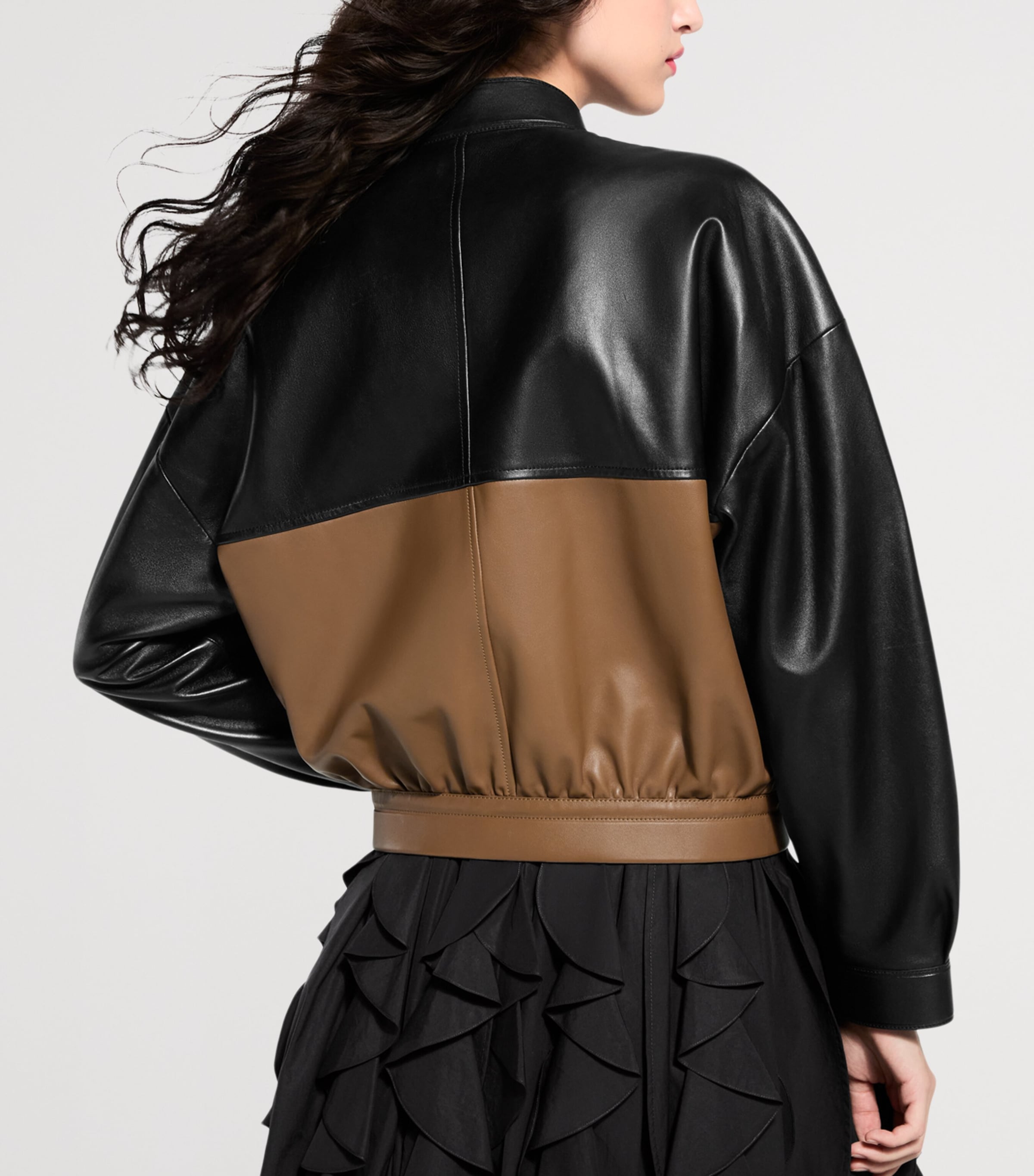 LOUIS VUITTON Womens Lambskin Colour-Block Bomber Jacket Black Image 4