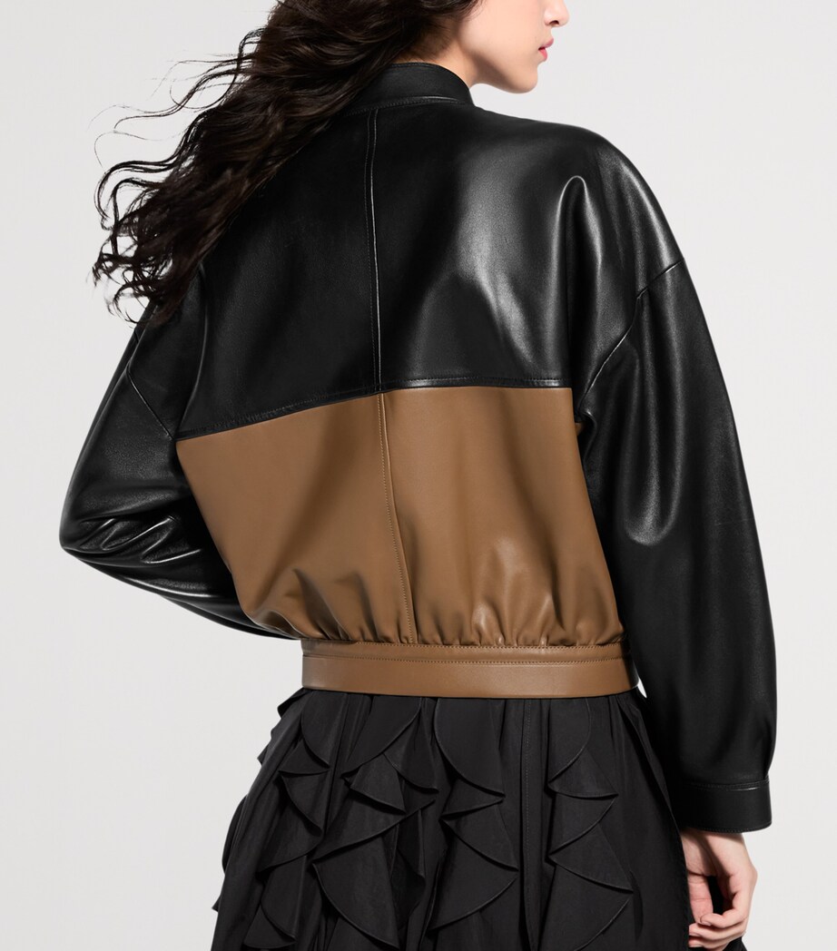 LOUIS VUITTON Womens Lambskin Colour-Block Bomber Jacket Black Image 4
