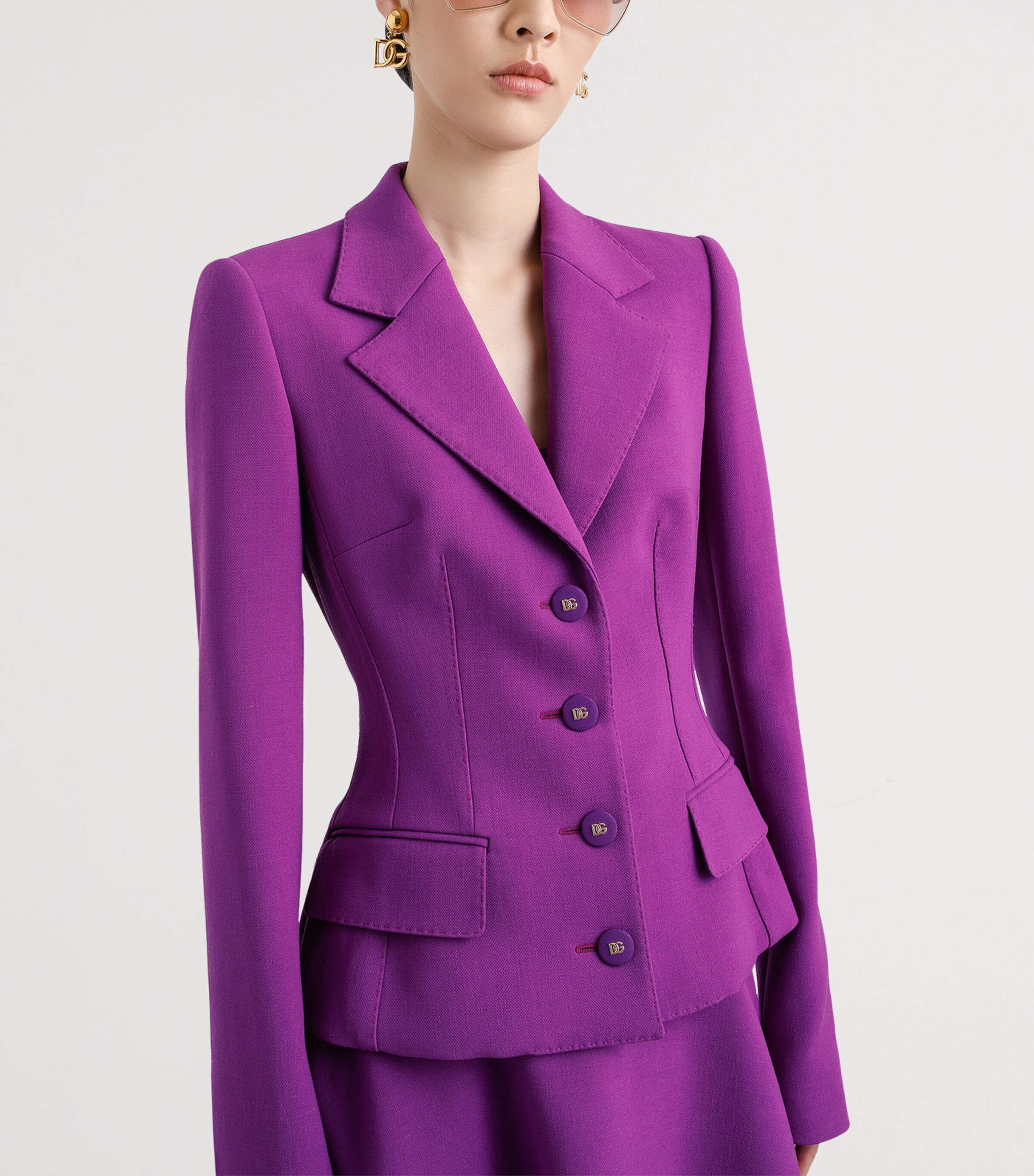 Virgin Wool Double Crêpe Blazer F0571-PURPLE Image 4