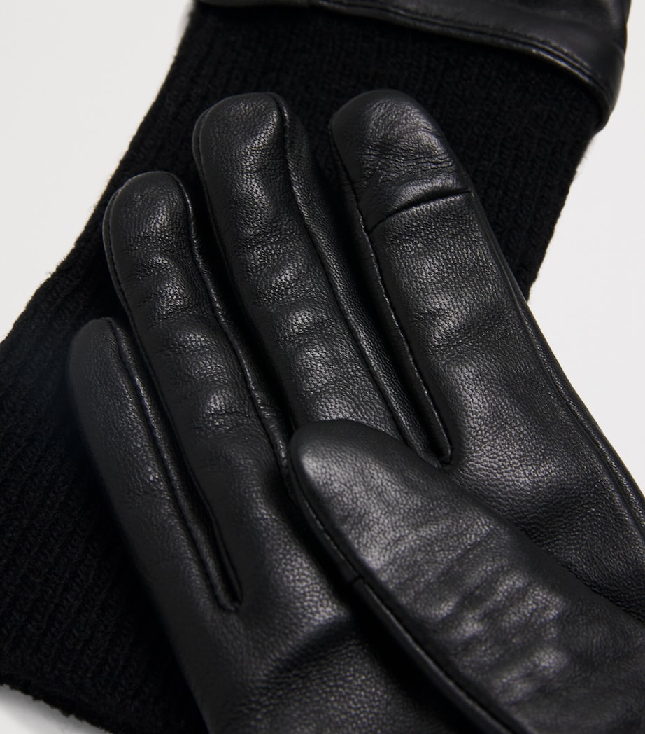 Leather Knitted-Cuffs Gloves BLACK Image 4