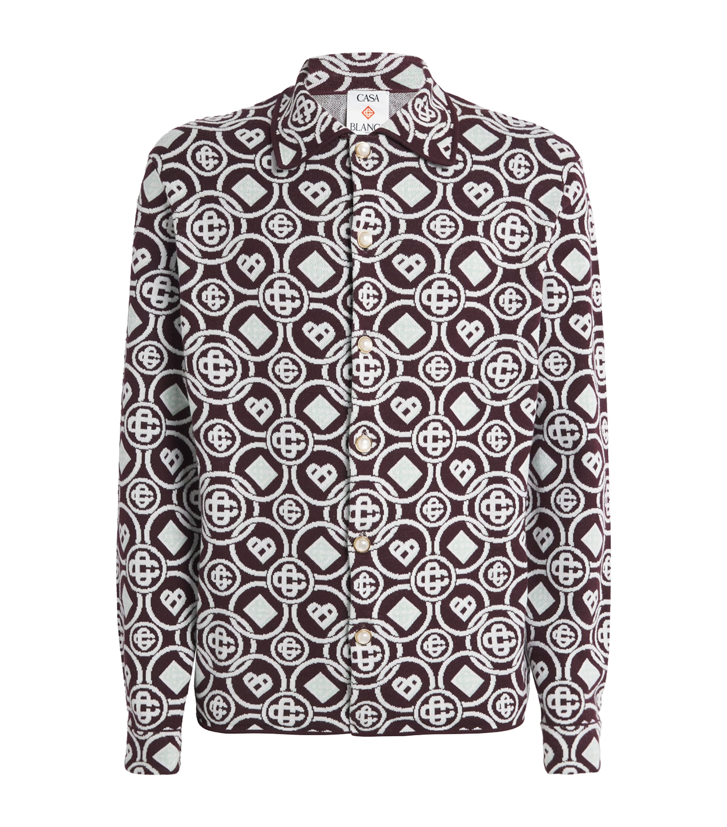Casablanca Men Bordeaux Shirt With Classic Collar And All-over Monogram In Cotton Man In Black