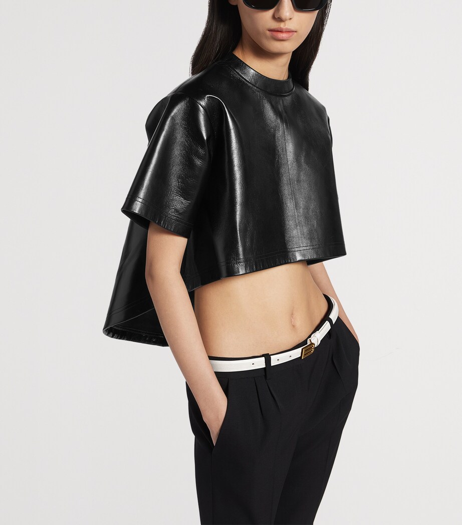 Balenciaga Womens Leather Train-Detail Crop Top Image 5