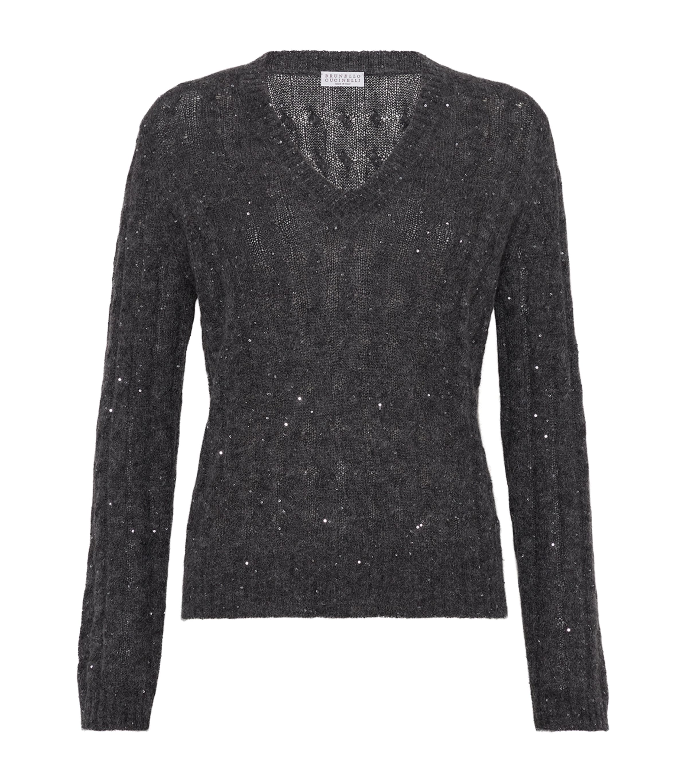 Brunello Cucinelli Wool-blend V-neck Sweater In Gray