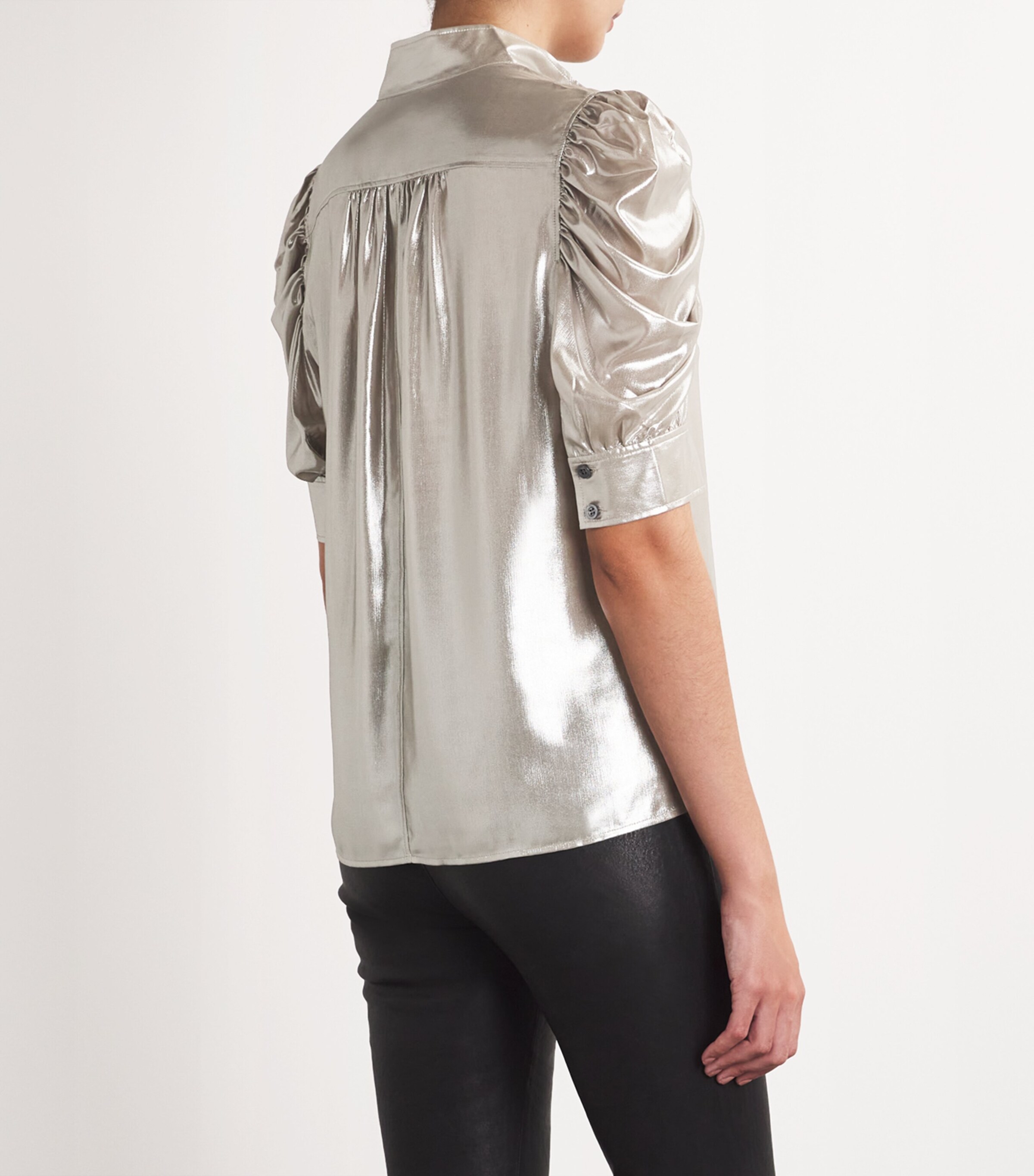 FRAME Womens Silk Gillian Top Silver Lame Image 4