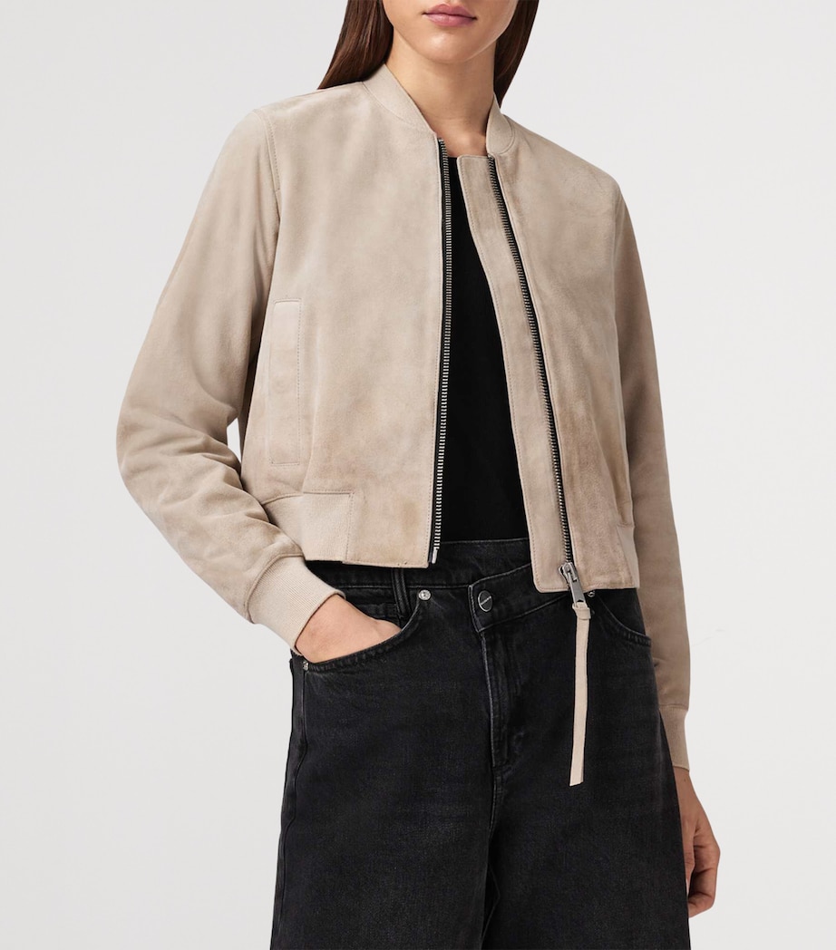 AllSaints Womens Suede Orten Bomber Jacket Silver Birch Grey Image 5