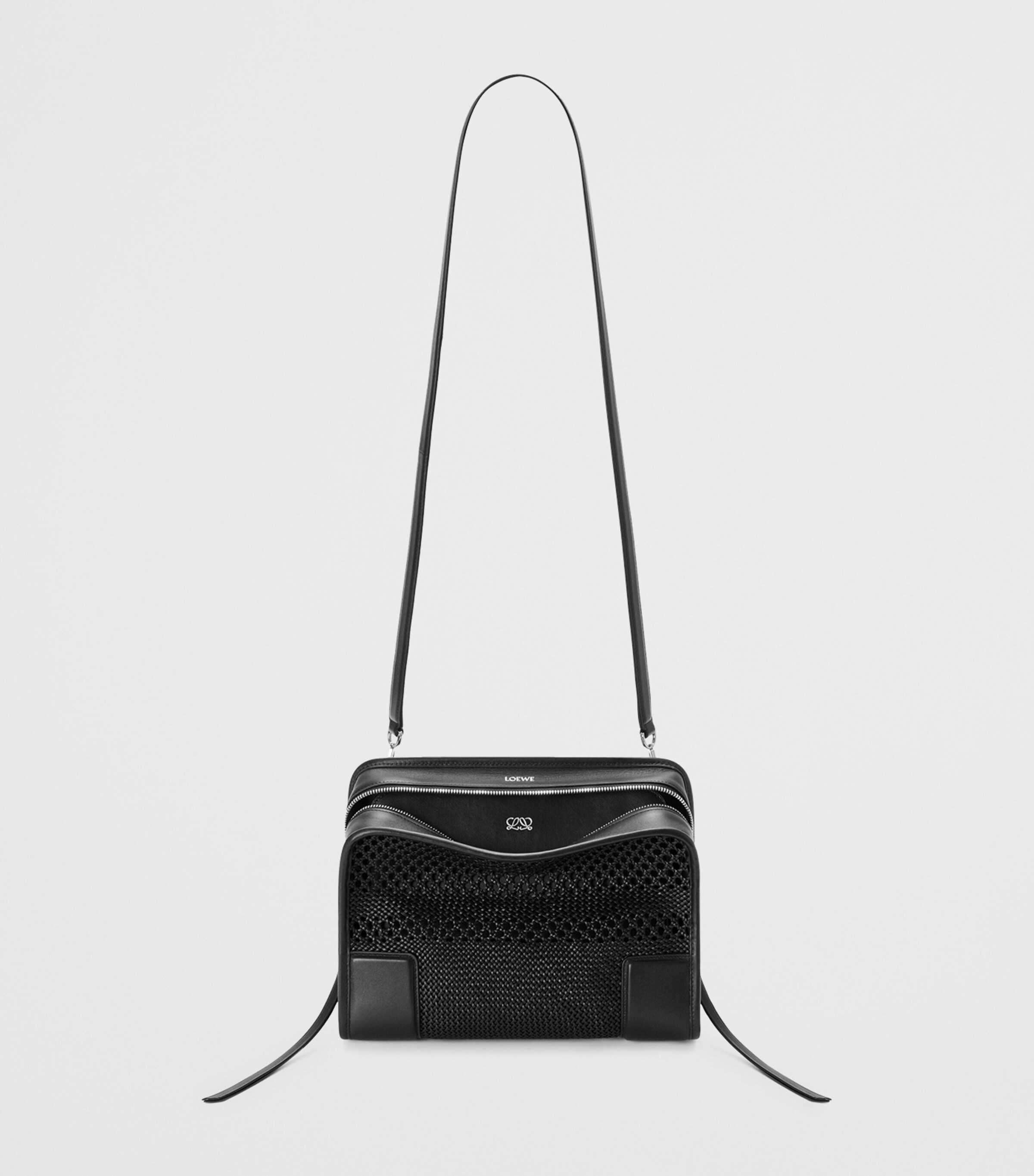 LOEWE Medium Woven Leather Amazona 180 Top-Handle Bag Black Image 10