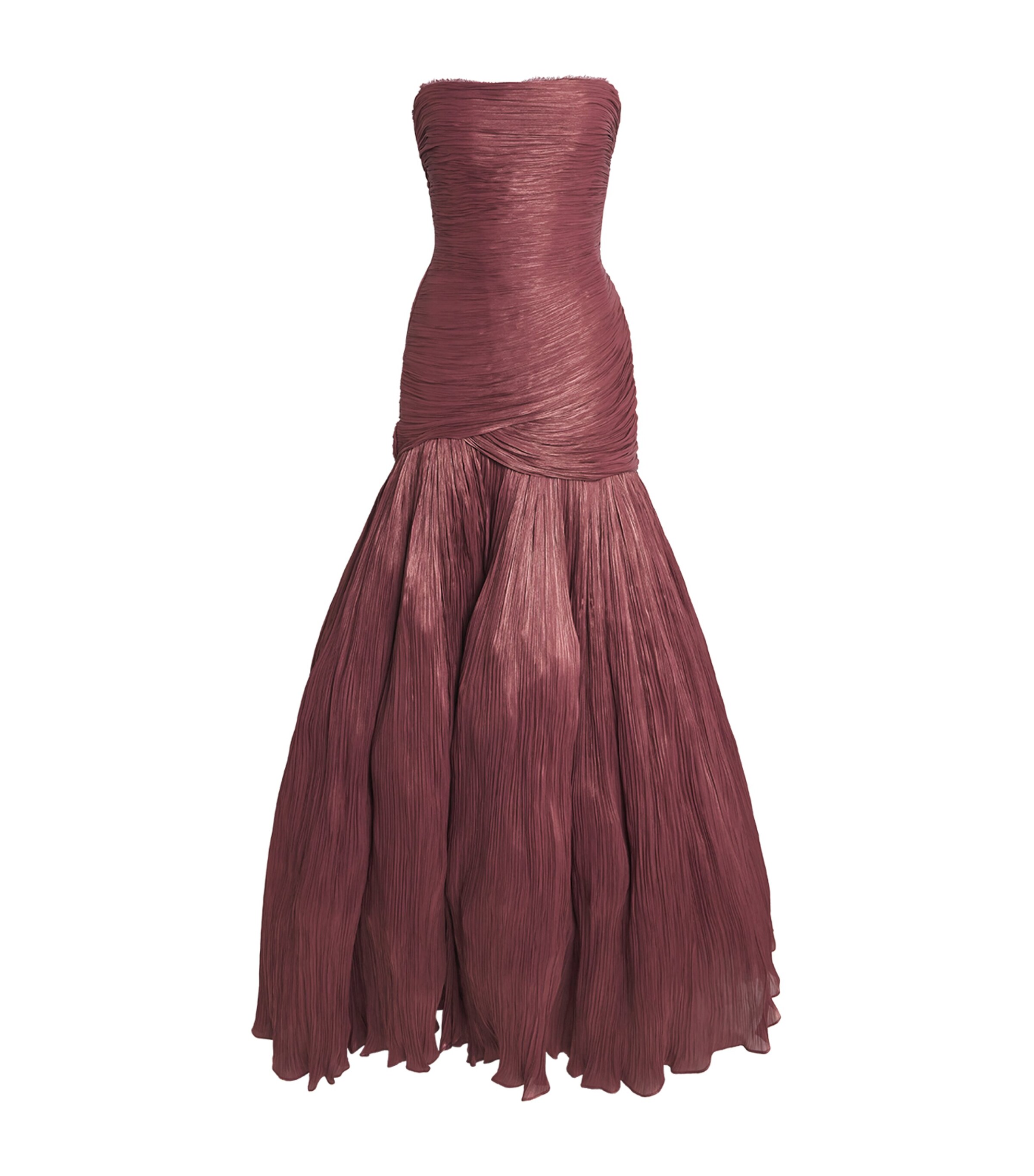 Marmar Halim Womens Pleated Claudia Fish-Cut Gown Burgundy Image 1