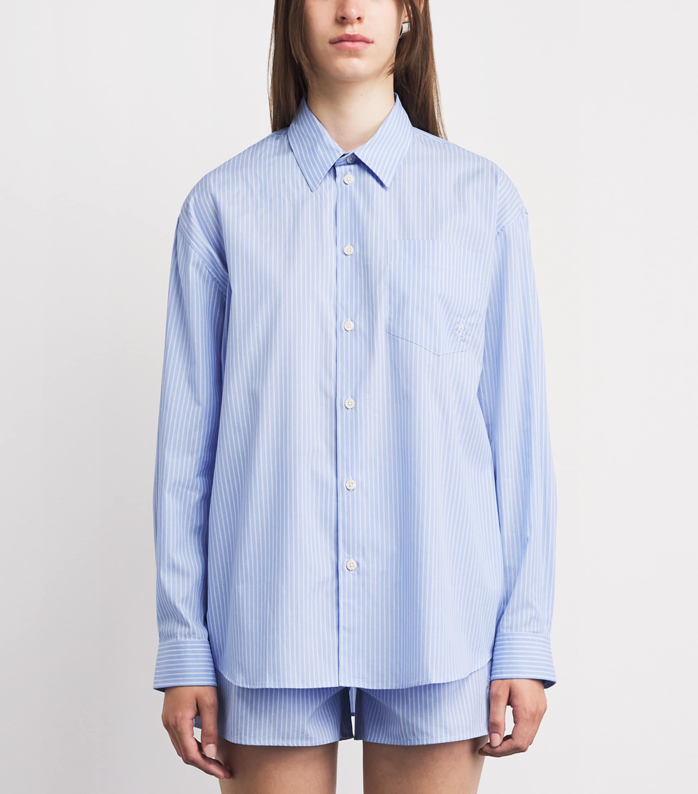 Sporty & Rich Womens Cotton Stripe Oversized Shirt Blue Stripe Image 4