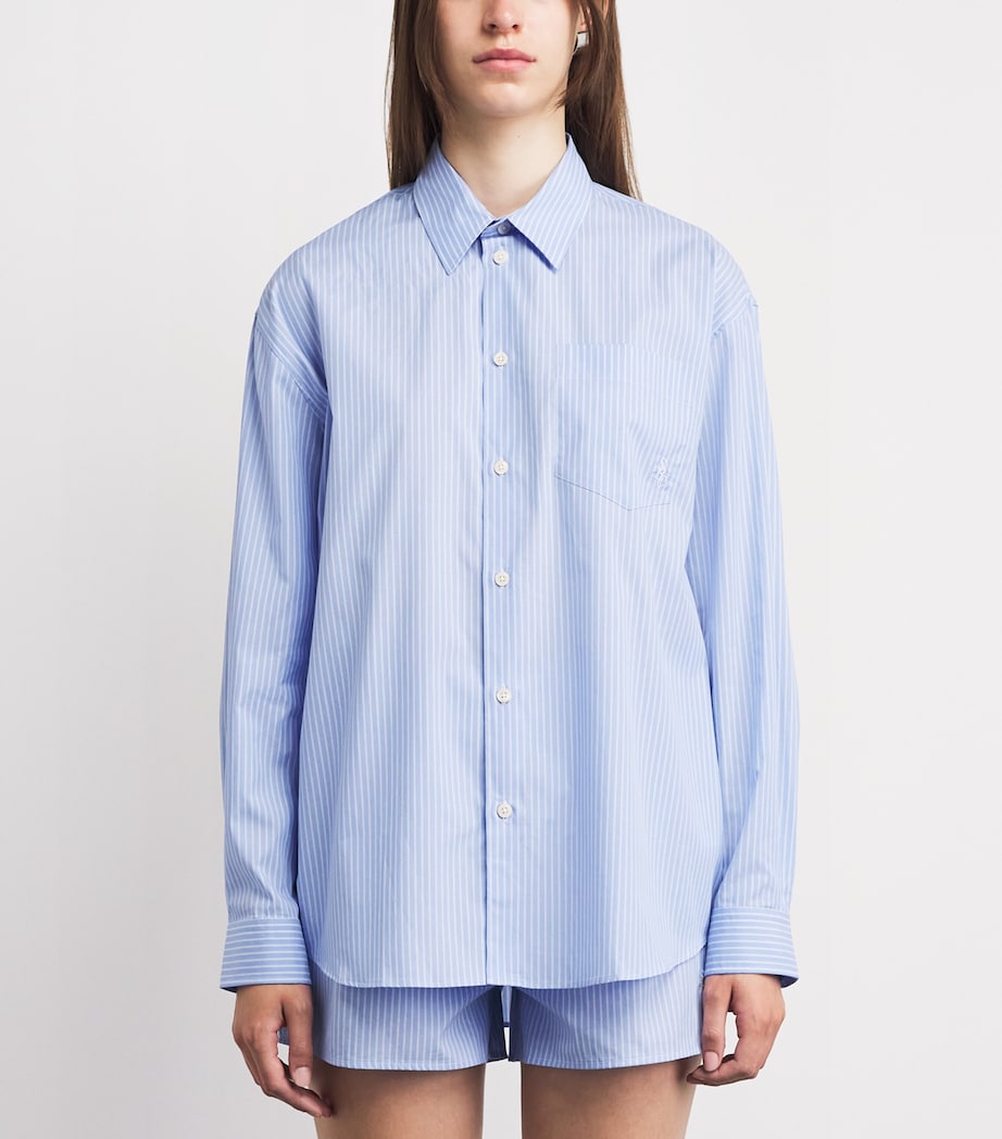 Sporty & Rich Womens Cotton Stripe Oversized Shirt Blue Stripe Image 4