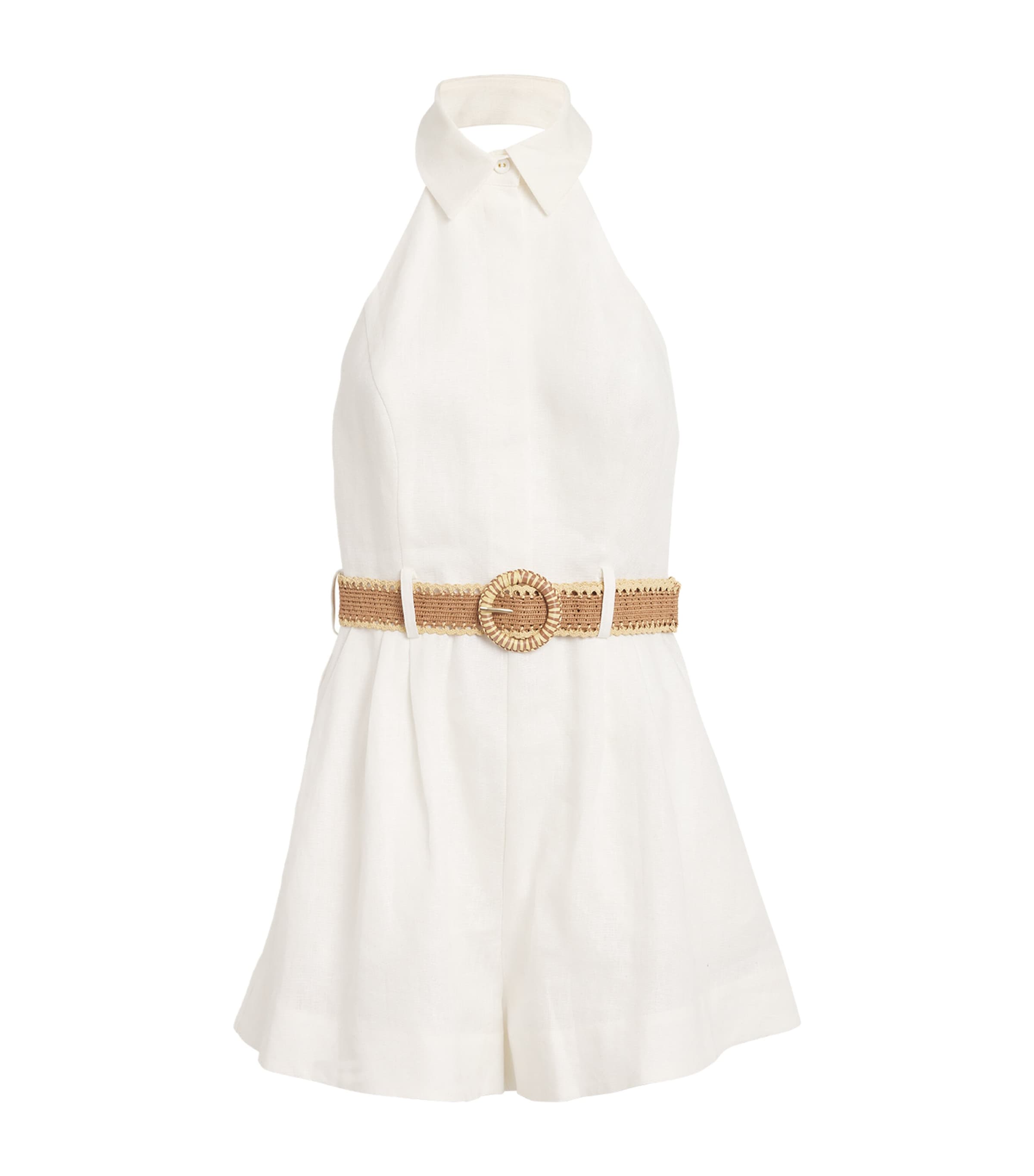 Zimmermann Acacia Halterneck Linen Romper In White
