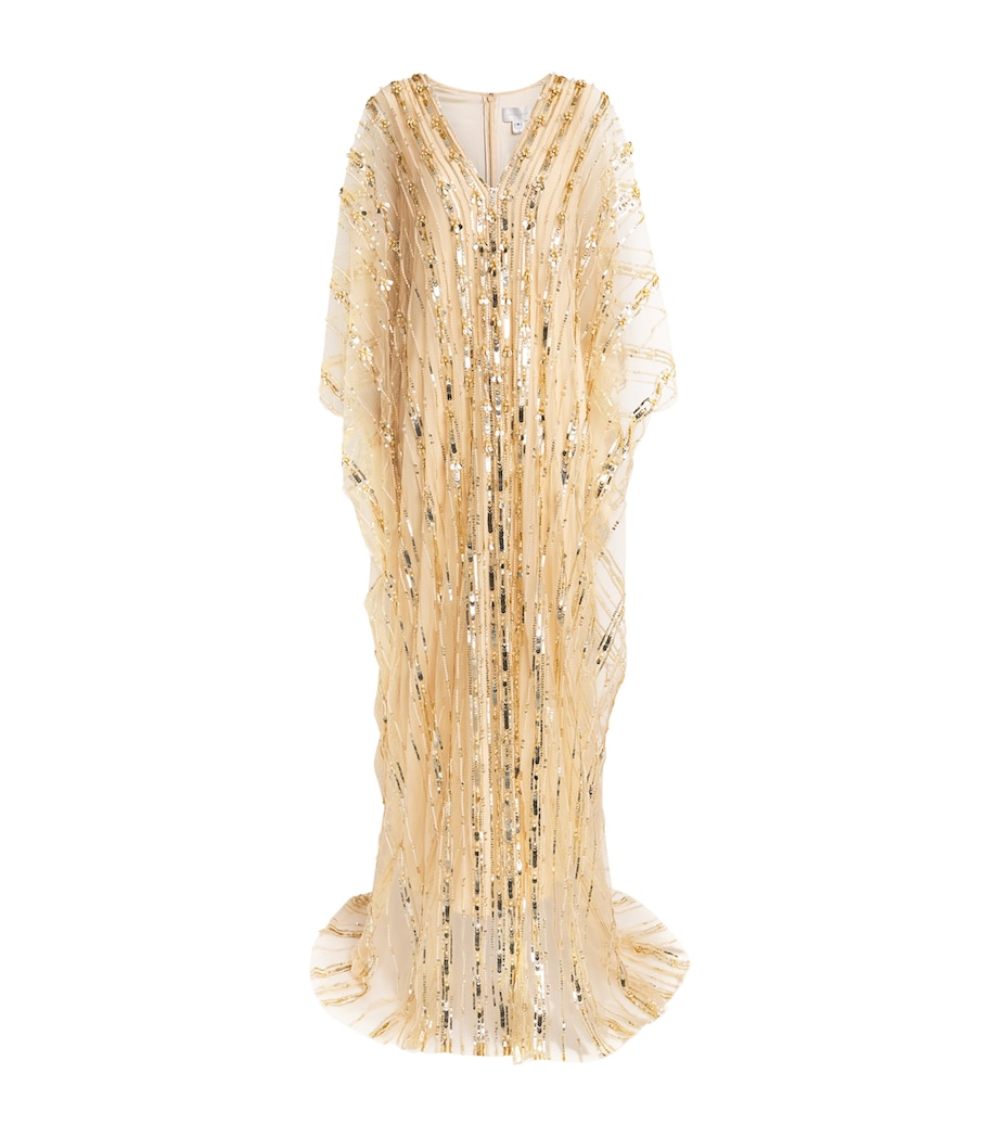 Pamella Roland Womens Tulle Embellished Kaftan Maxi Dress Gold Image 1