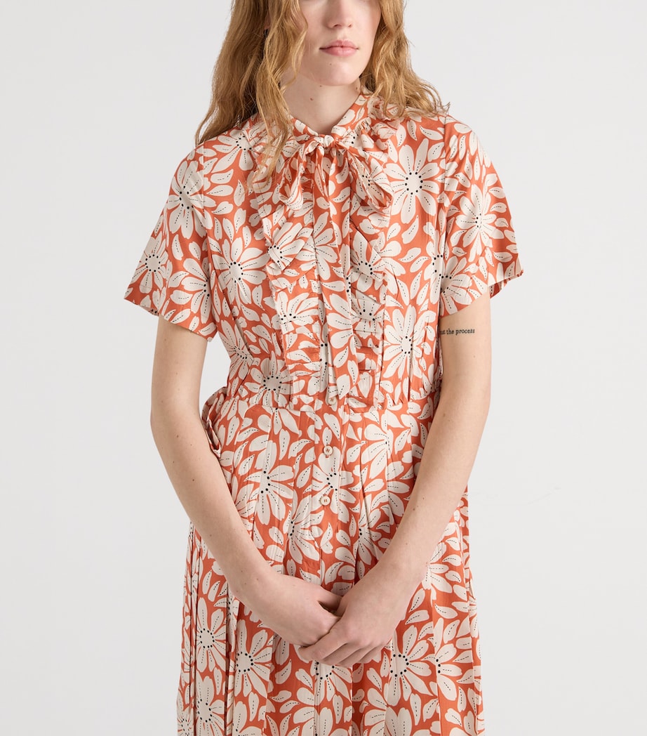 Prada Womens Pongé Pleated Midi Shirt Dress Image 3