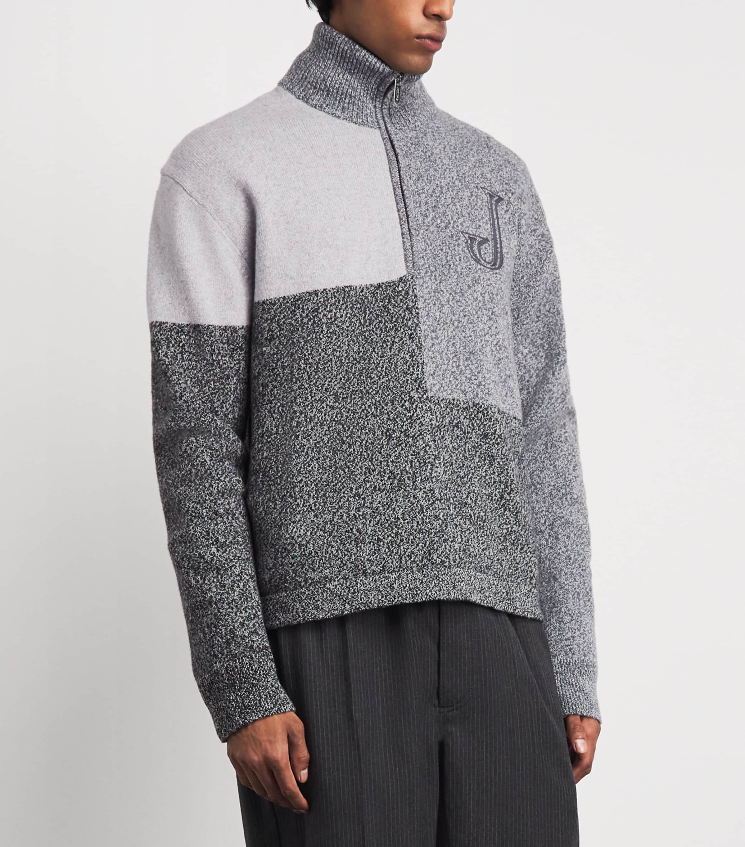 Jacquemus Mens Merino Wool-Cashmere Orlando Quarter-Zip Sweater Multi Grey Image 4