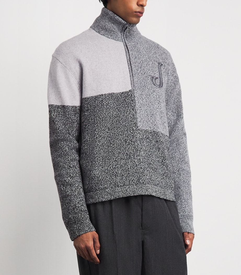 Jacquemus Mens Merino Wool-Cashmere Orlando Quarter-Zip Sweater Multi Grey Image 4