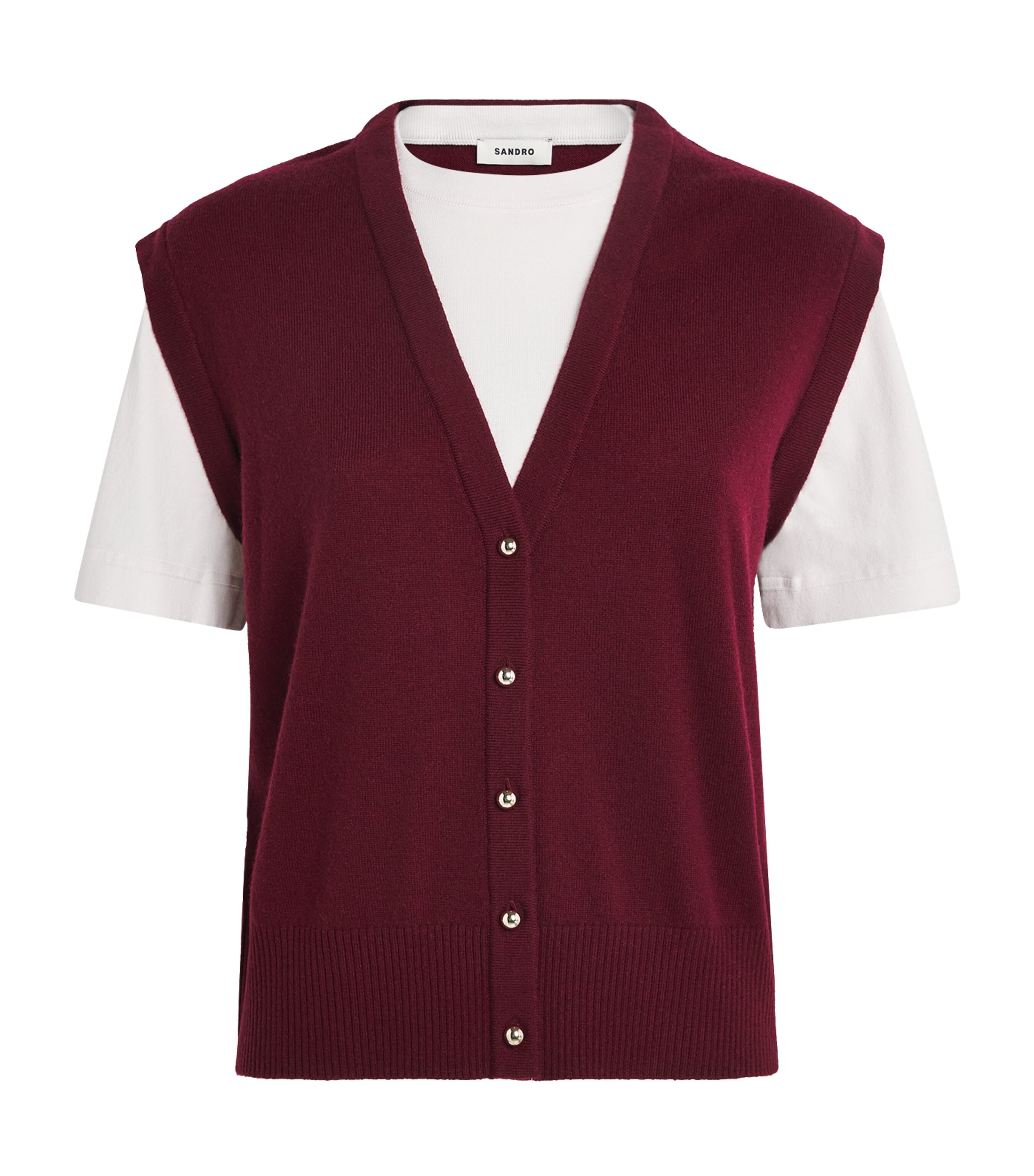 Sandro Wool-blend Double-layer Sweater In Burgundy