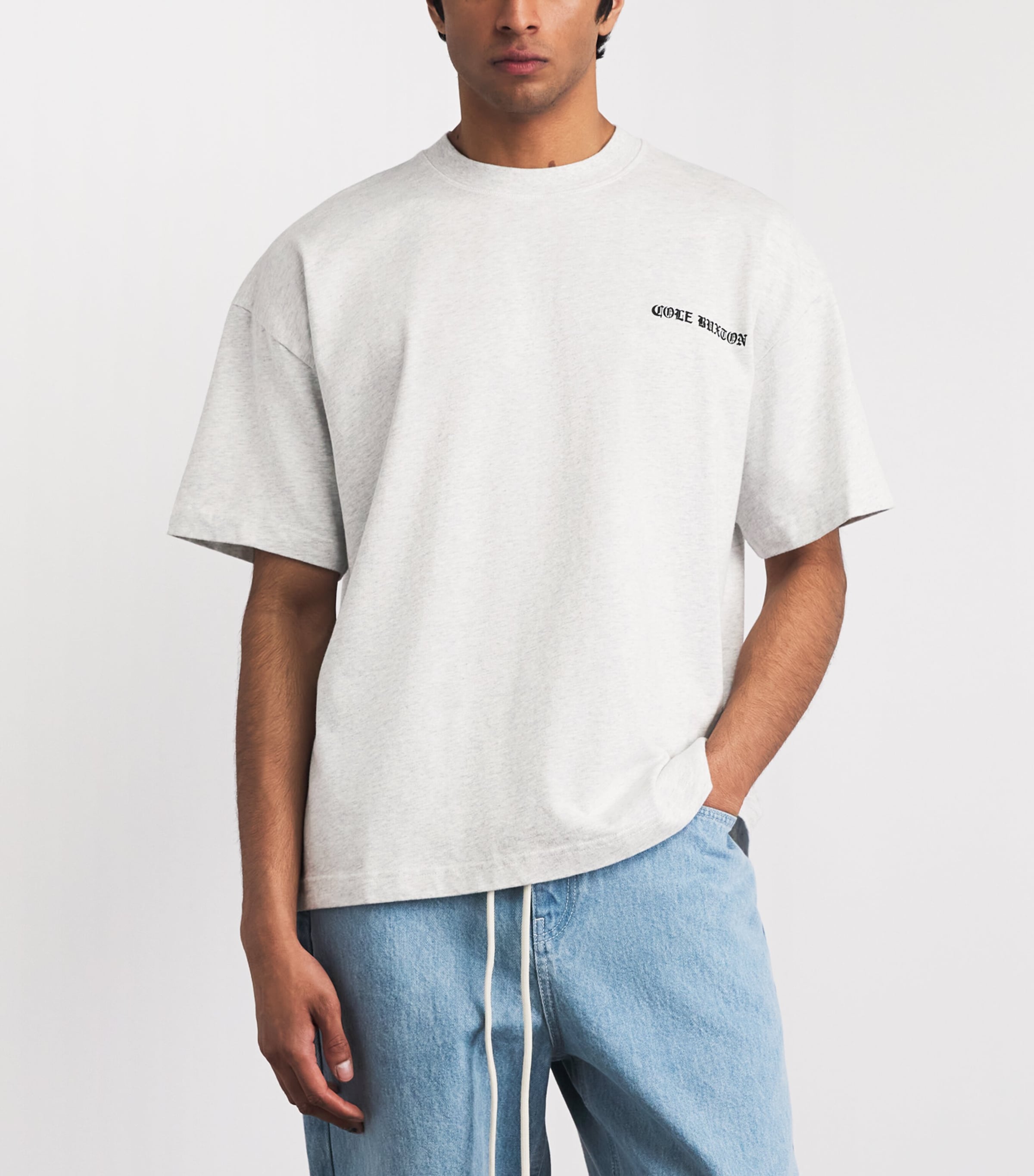 COLE BUXTON Mens Gothic Logo T-Shirt Light Grey Marl Image 4